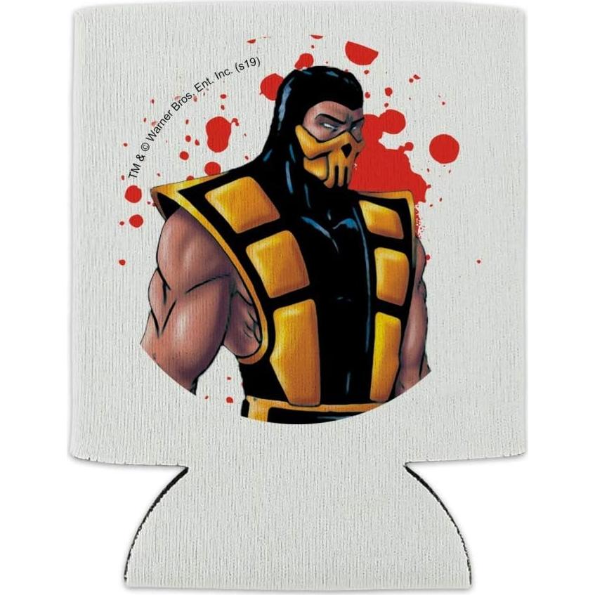 Mortal Kombat Klassic Scorpion Character Can Cooler - Drink Sleeve Hugger Collapsible Insulator - Beverage Insulated Holder