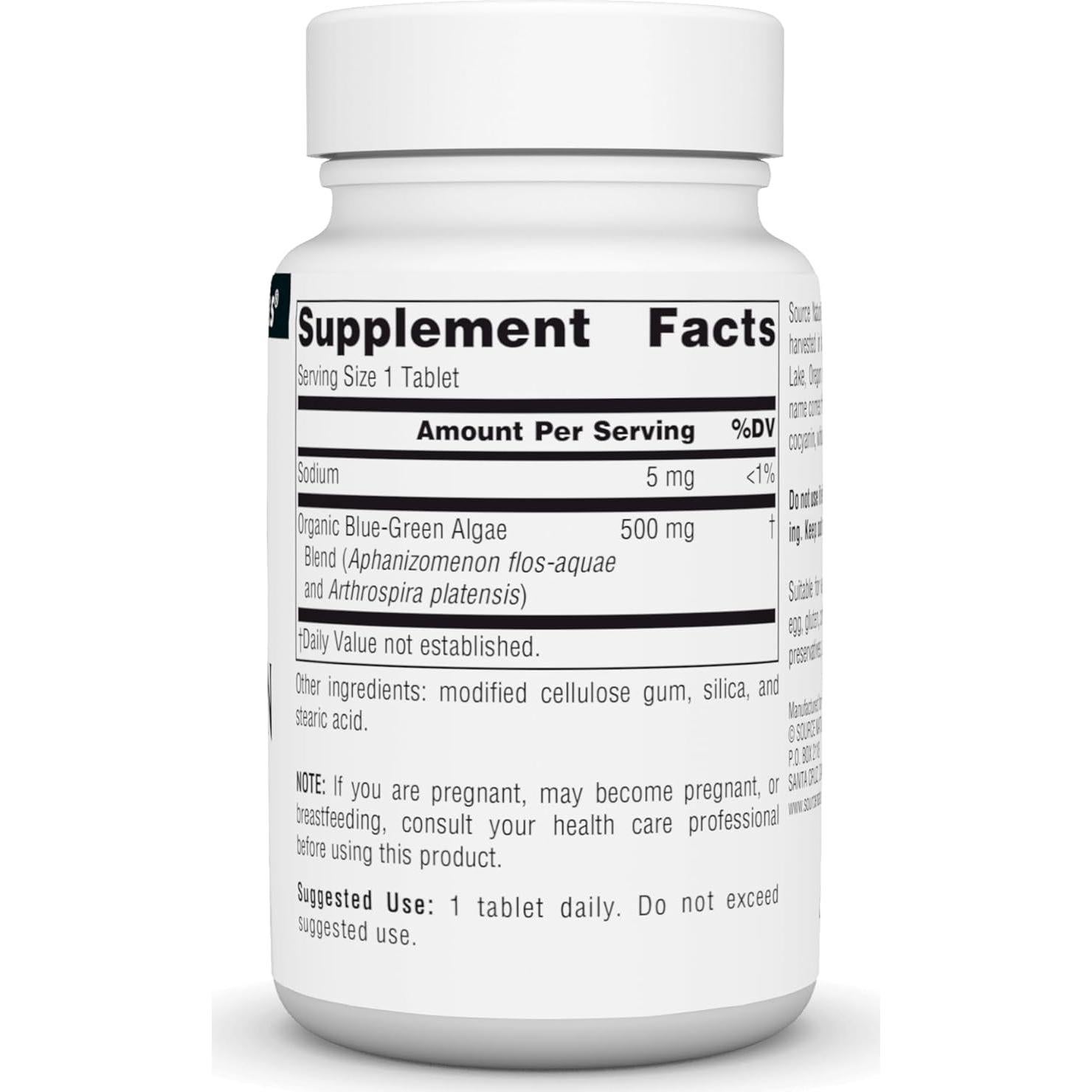 Tabletas de Algas Azul-Verde Klamath Source Naturals 500 mg - 50 Unidades