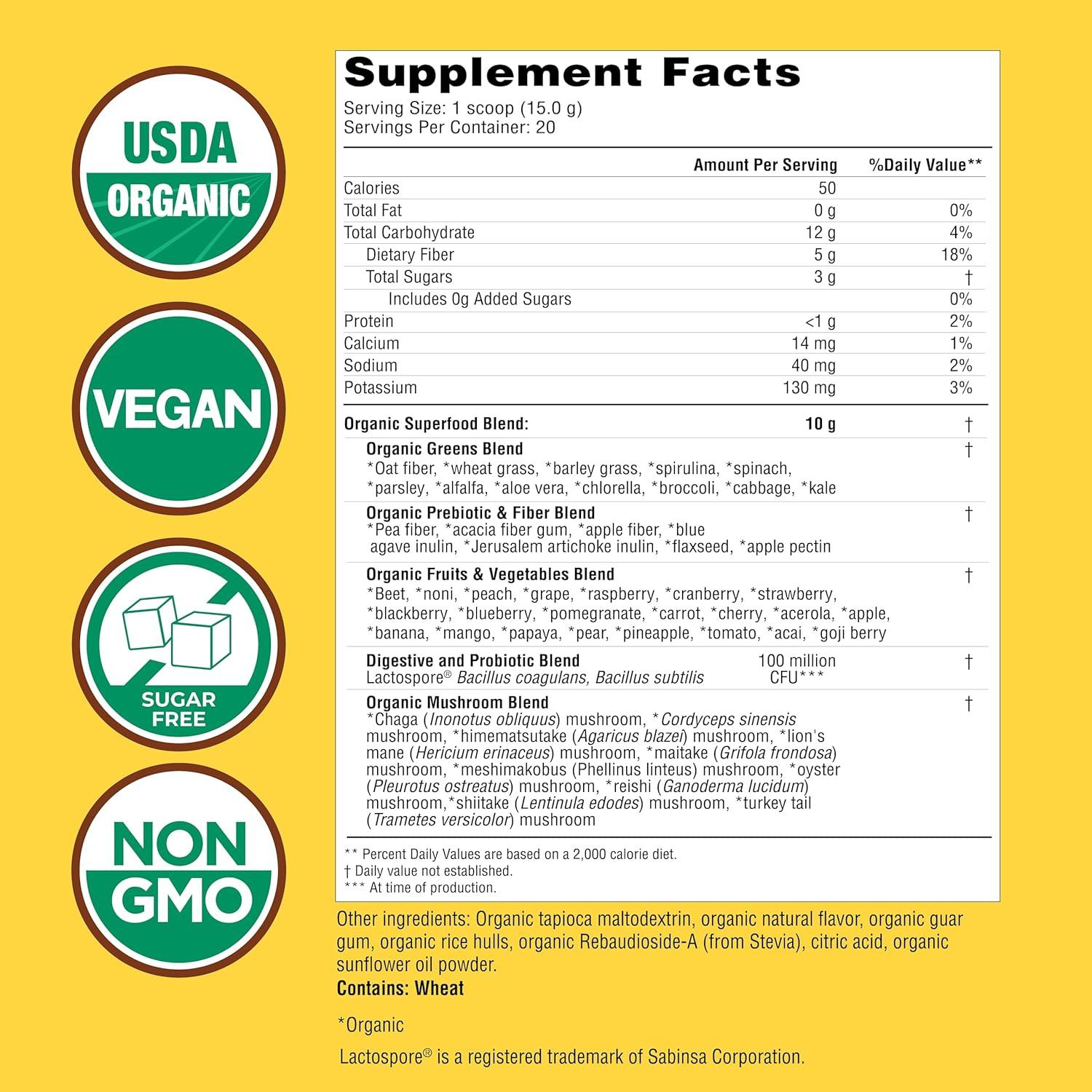 Country Farms Super Greens Orgánico 300g Sabor Manzana Plátano