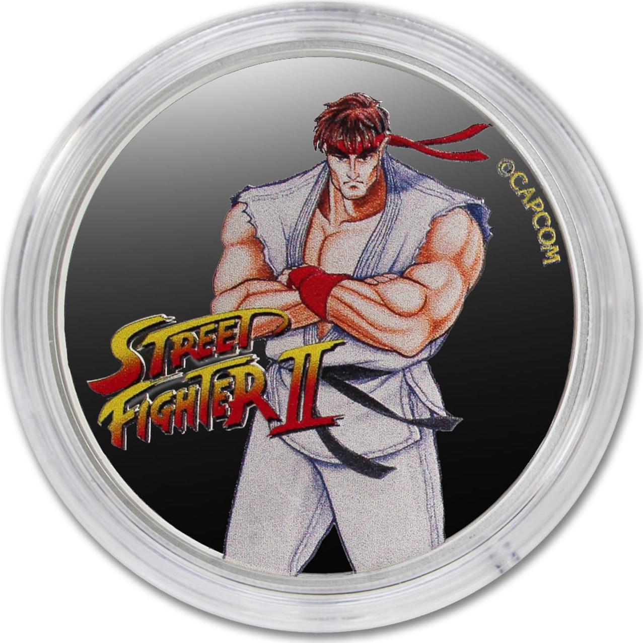 Moneda 1 oz Plata Fiyi Street Fighter II Ryu 30 Aniversario BU
