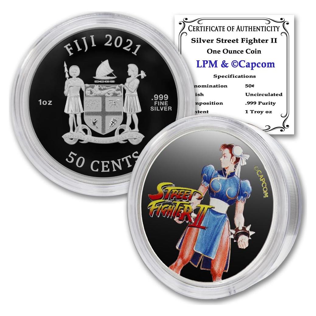 Moneda 1 oz Plata Fiyi Chun-Li 30 Aniversario Certificada