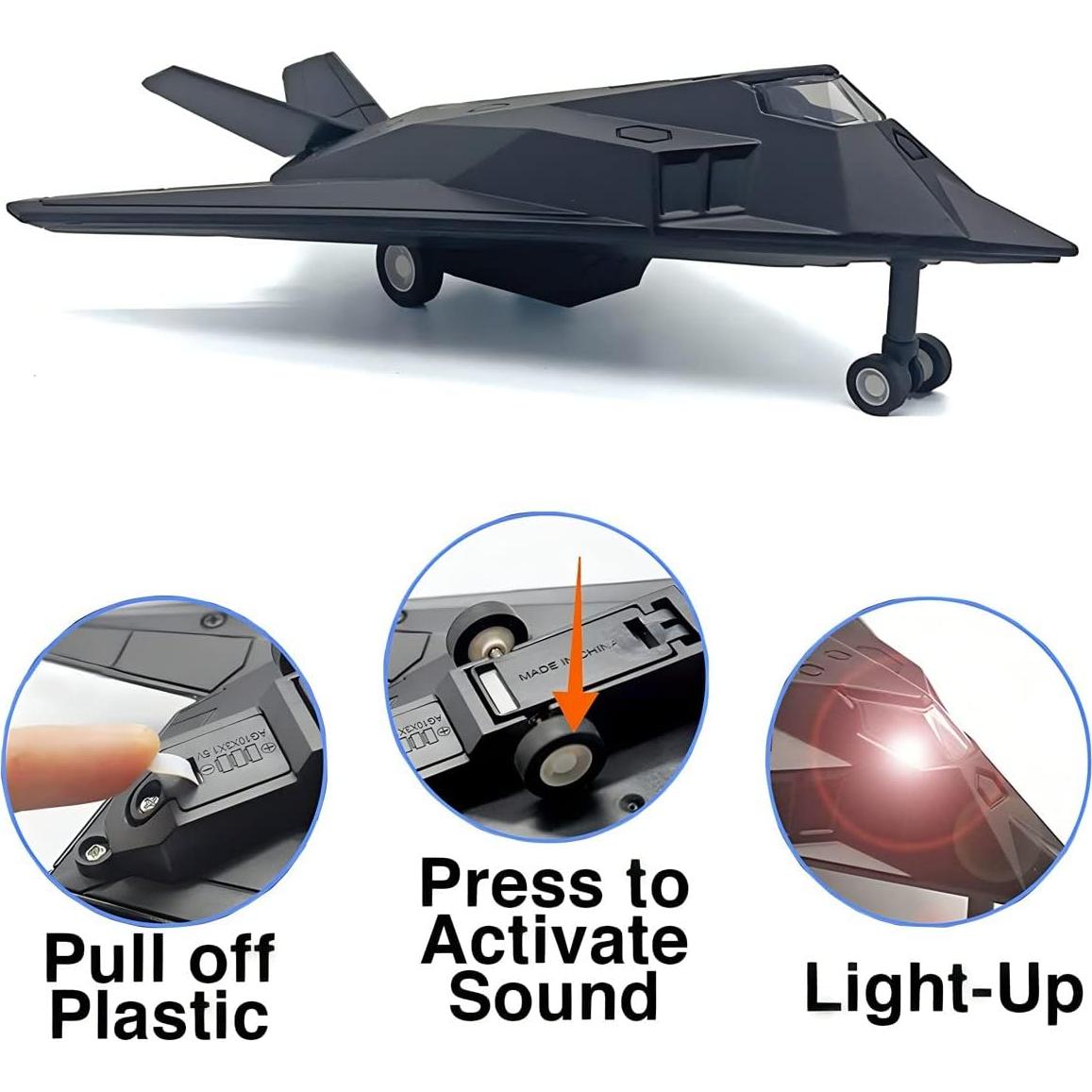 Juguete de avión militar Diecast Liberty Imports 20.32 cm con luces y sonido