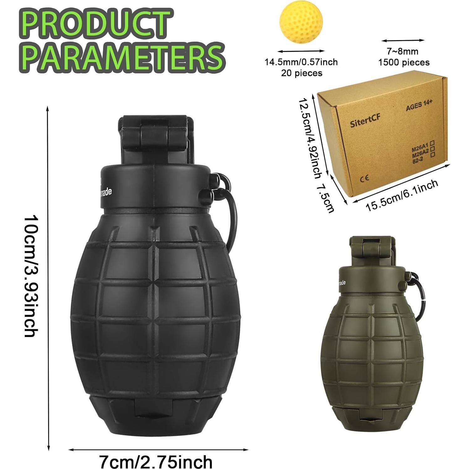 Granada de Juguete Táctica Nerf CS - 2 Pcs Reutilizables con Municiones