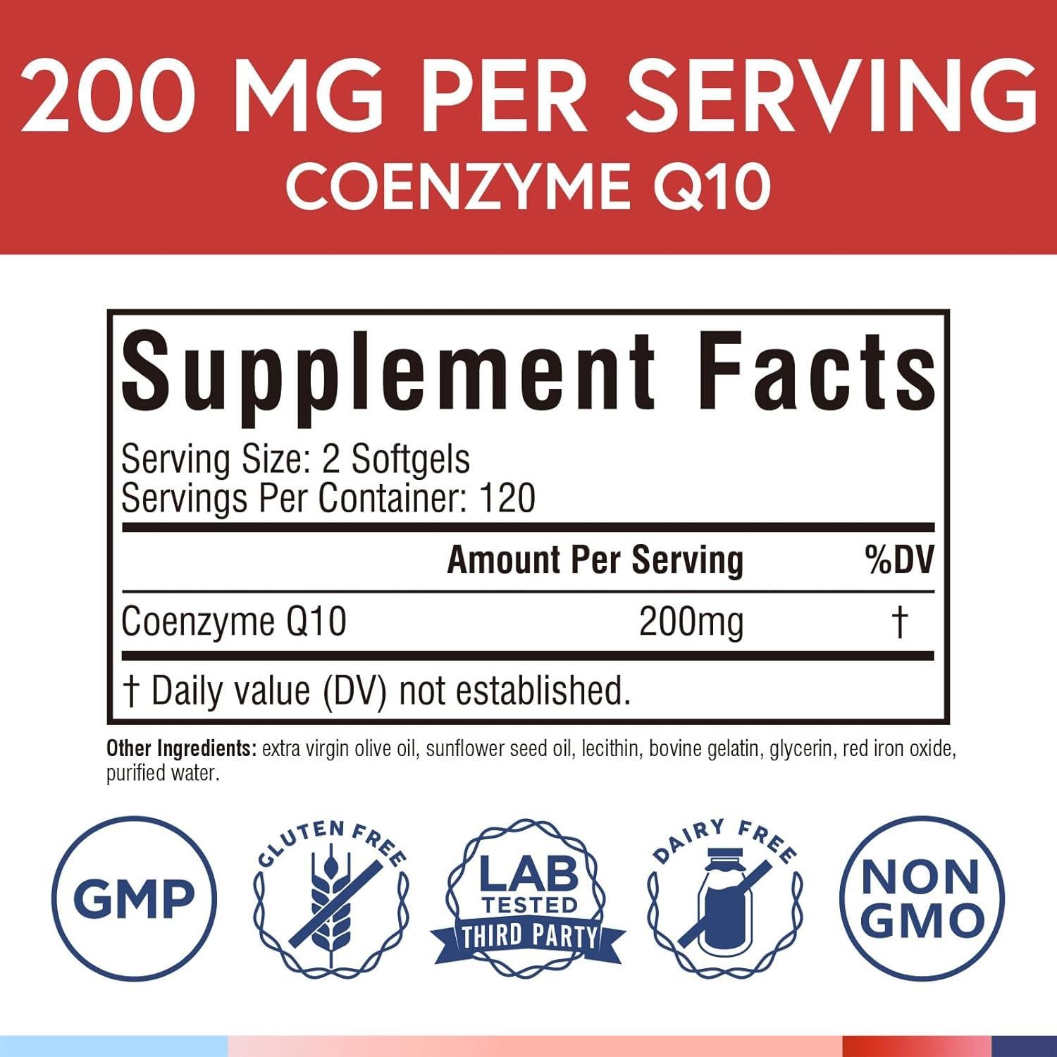 Suplemento CoQ10 200mg Terranics con Aceite de Oliva 240 Softgels