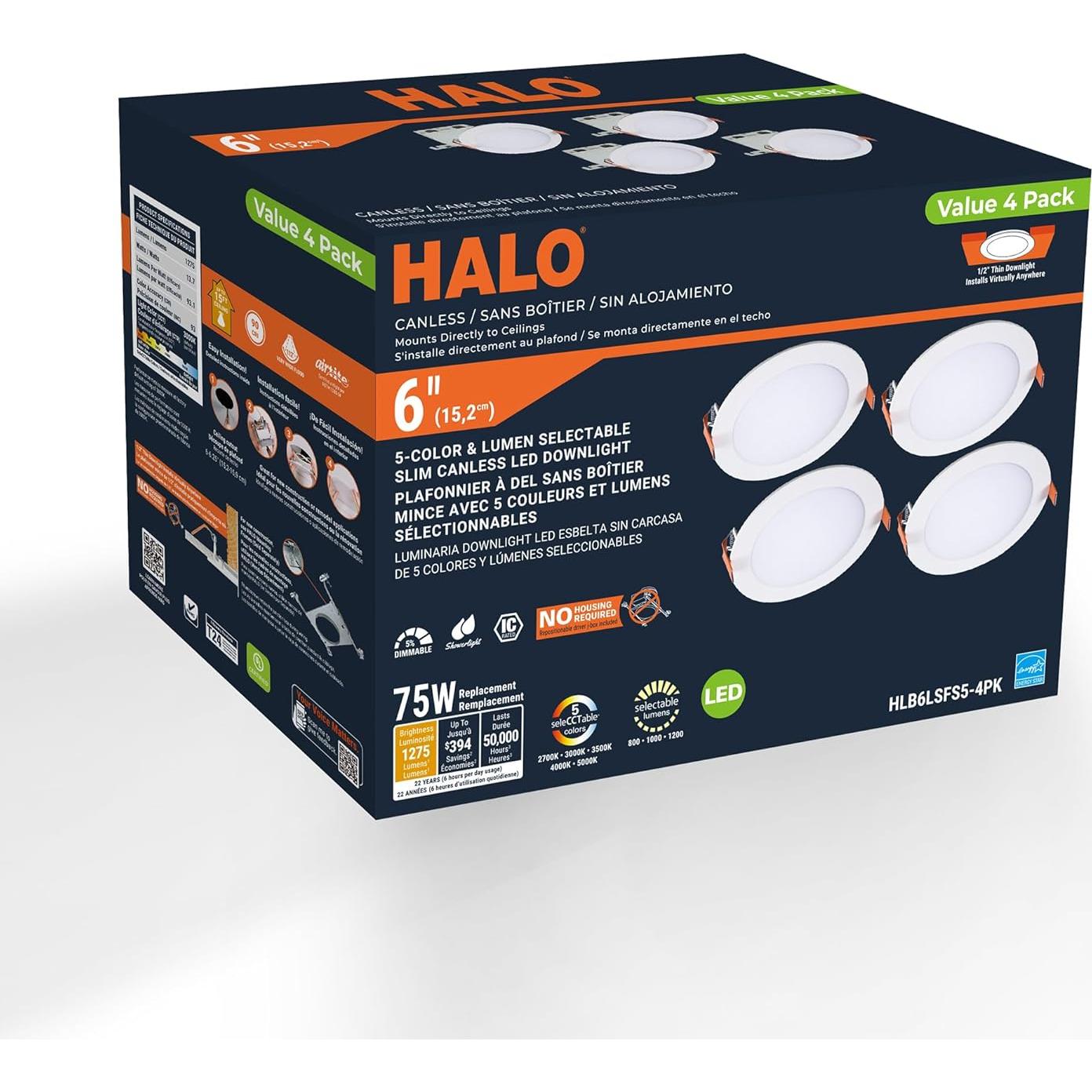Downlight LED Empotrado HALO 6" Regulable 4-Pack Blanco
