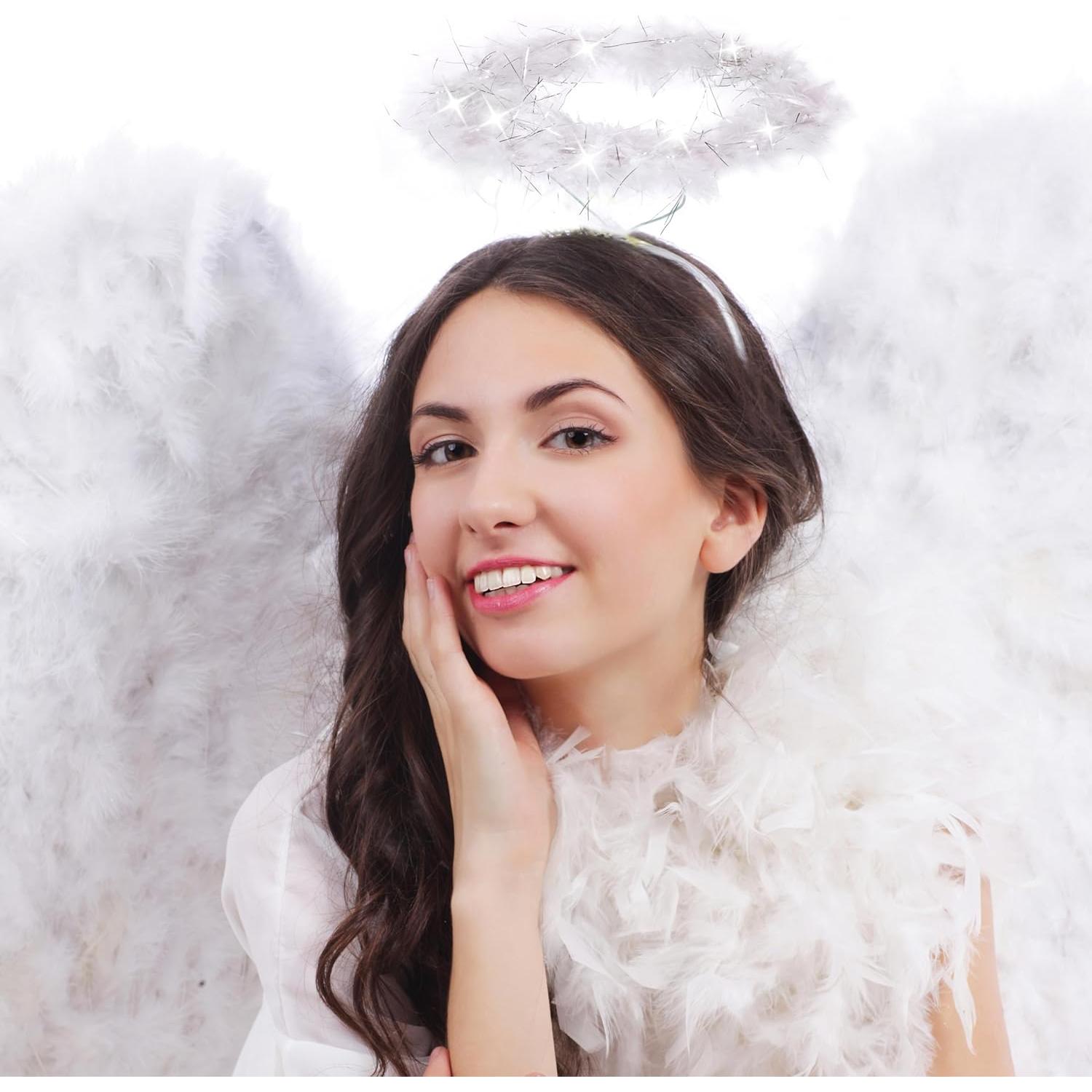 Diadema de Halo de Ángel Kangaroo con Plumas y 6 LEDs