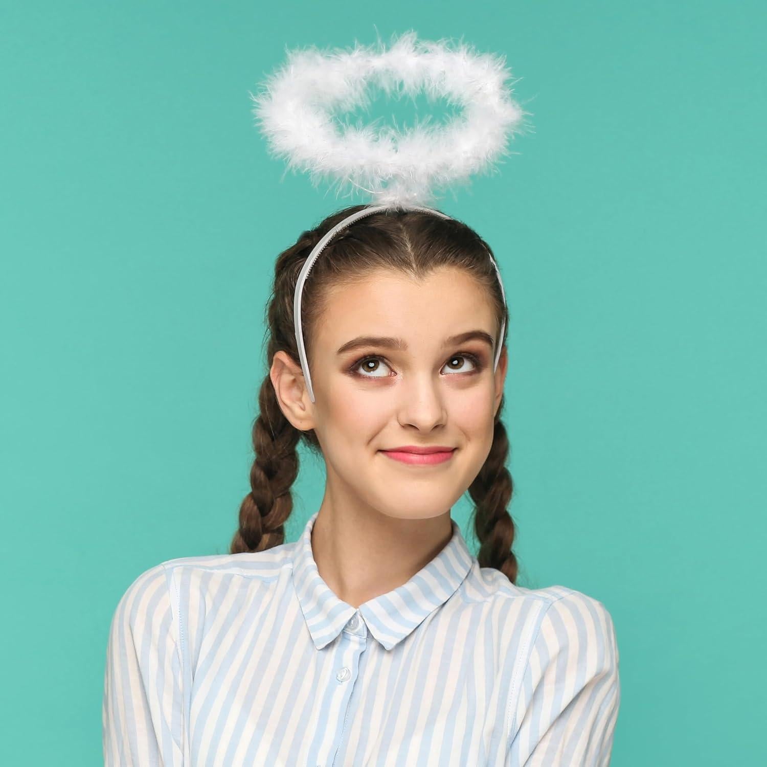 Diadema de Halo de Ángel Kangaroo con Plumas y 6 LEDs