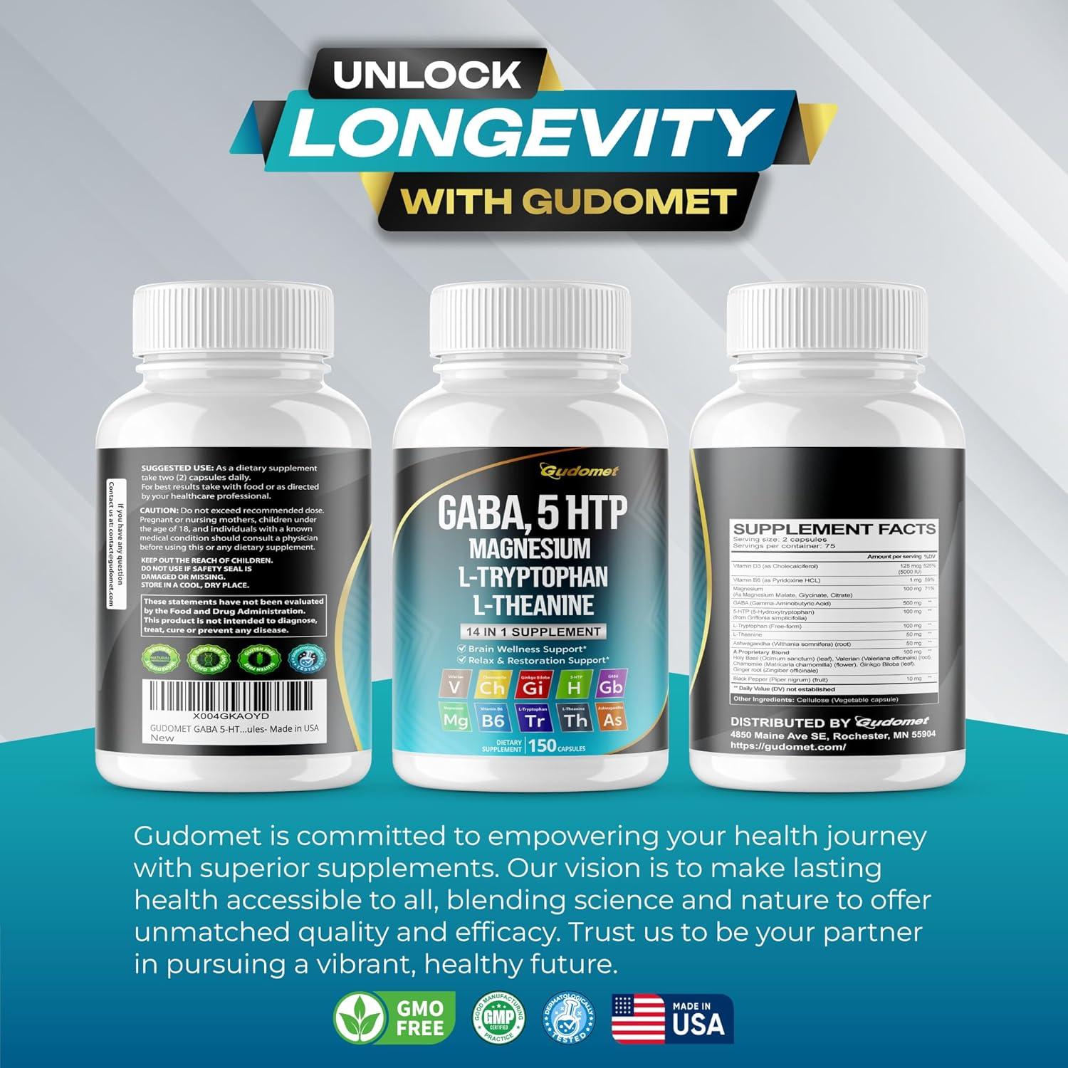 Suplemento GUDOMET GABA 5-HTP L-Triptófano 150 Cápsulas