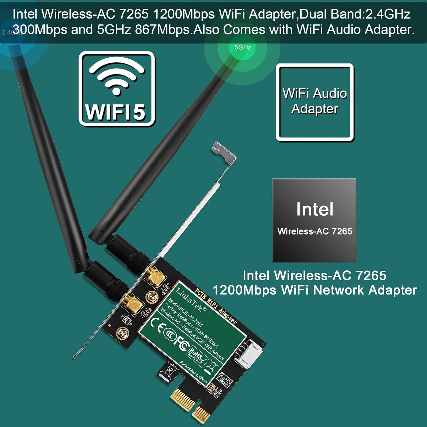 Adaptador WiFi PCIe LinksTek AC 1200Mbps Doble Banda