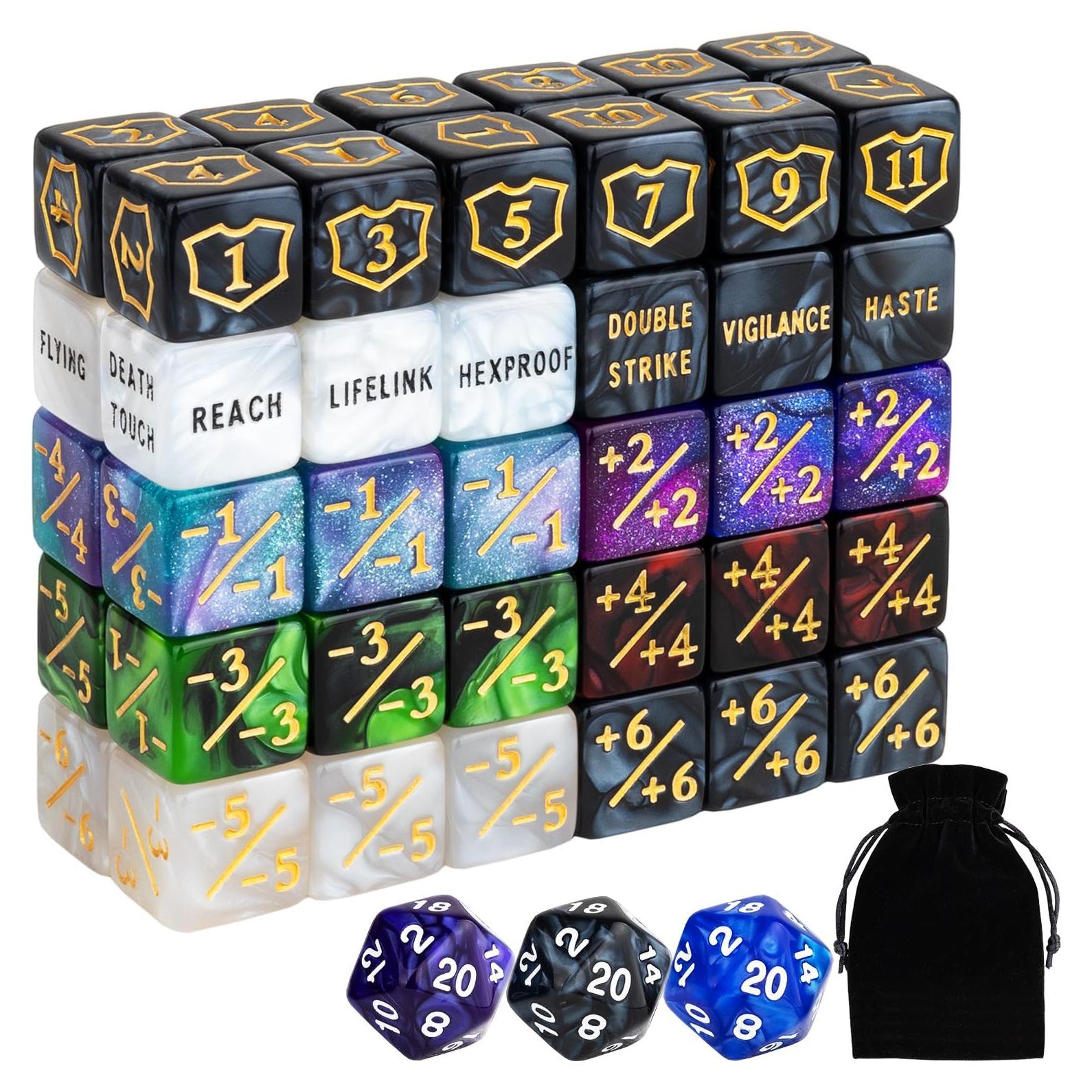 63 Piezas Contadores de Dados MTG con Bolsa de Terciopelo