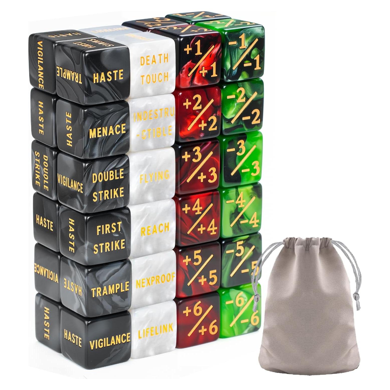 48 Dados Contadores MTG Ravonixis Verde y Rojo - Palabras Clave