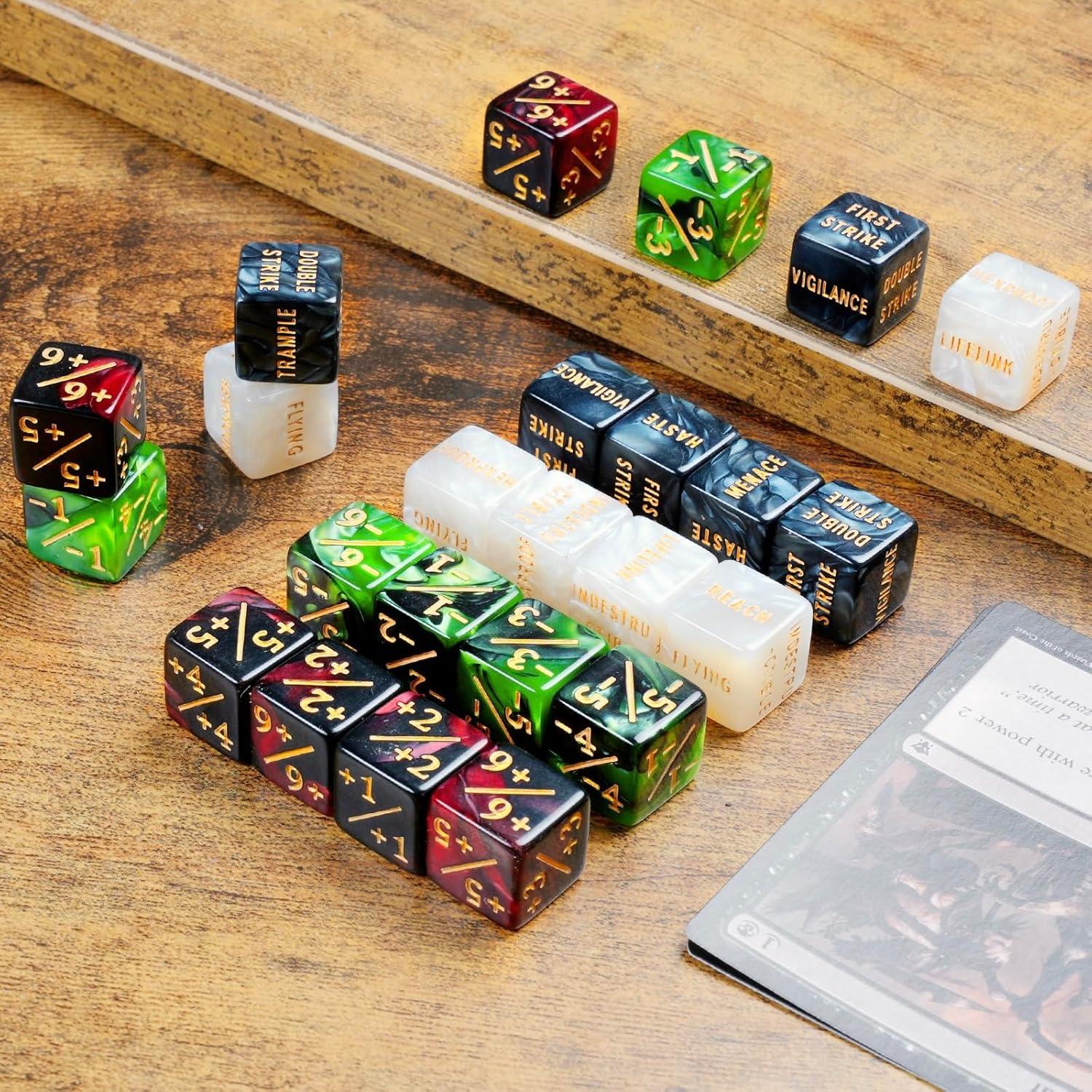 48 Dados Contadores MTG Ravonixis Verde y Rojo - Palabras Clave