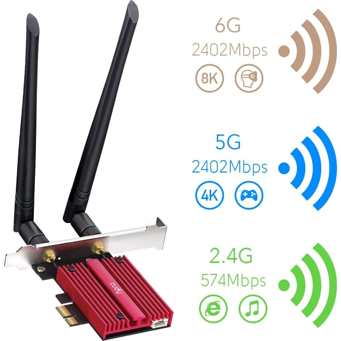 Cudy AX5400 Tarjeta PCIe WiFi 6E Bluetooth 5.2 para PC