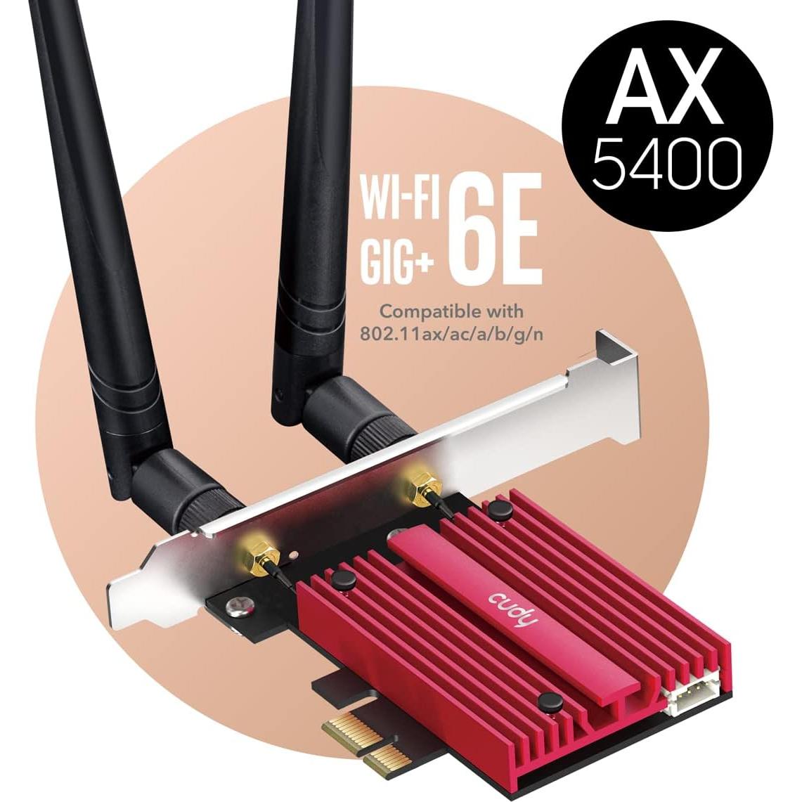Cudy AX5400 Tarjeta PCIe WiFi 6E Bluetooth 5.2 para PC