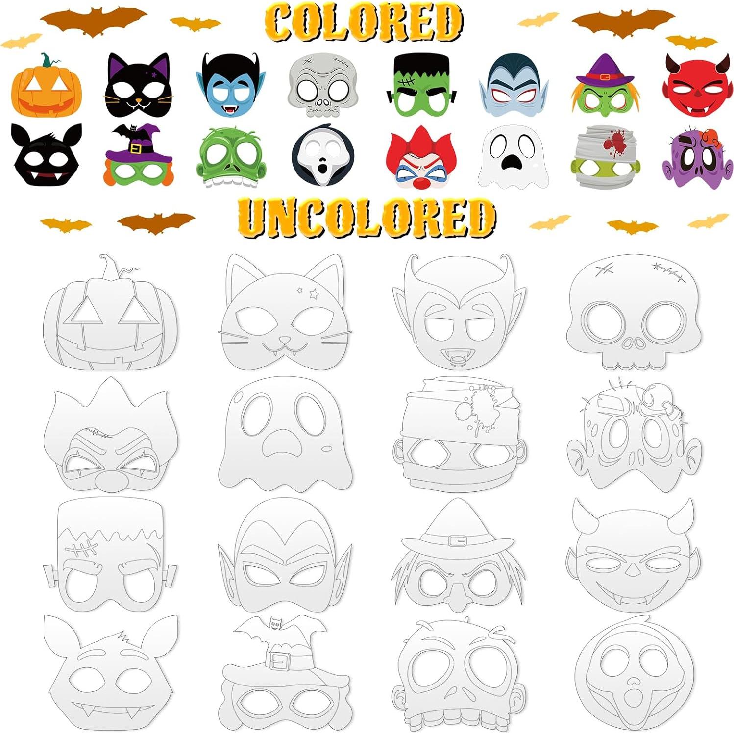 Lenwen 16 Pzs Máscaras DIY Halloween con Marcadores