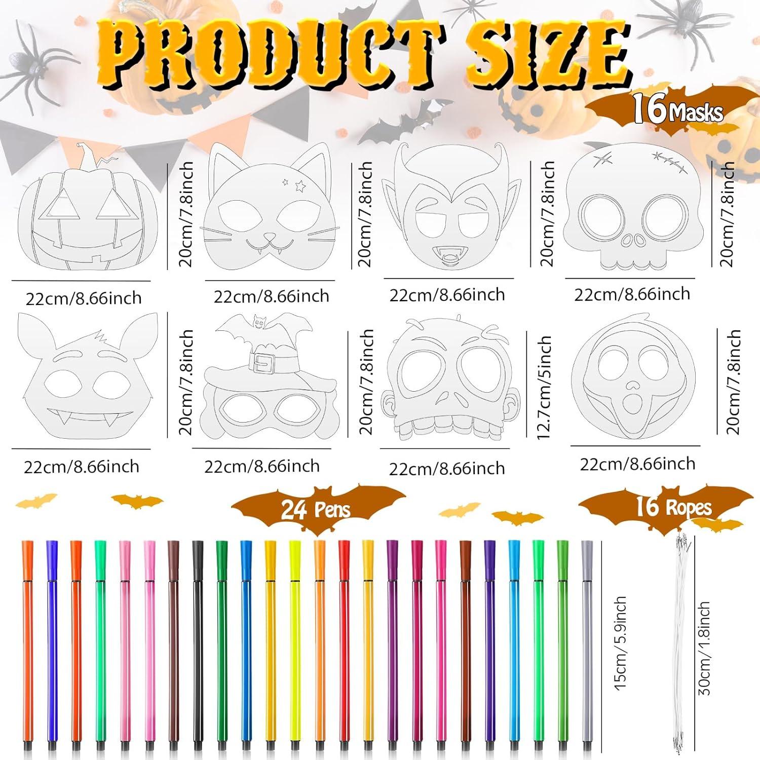 Lenwen 16 Pzs Máscaras DIY Halloween con Marcadores