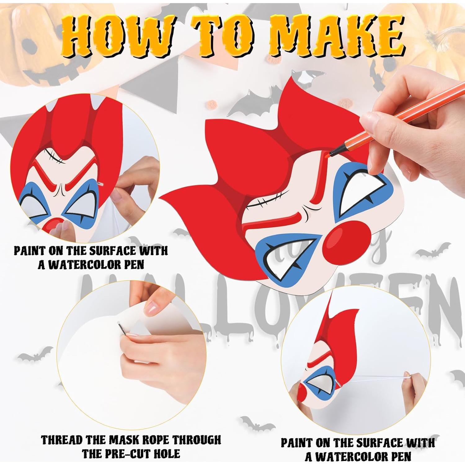 Lenwen 16 Pzs Máscaras DIY Halloween con Marcadores