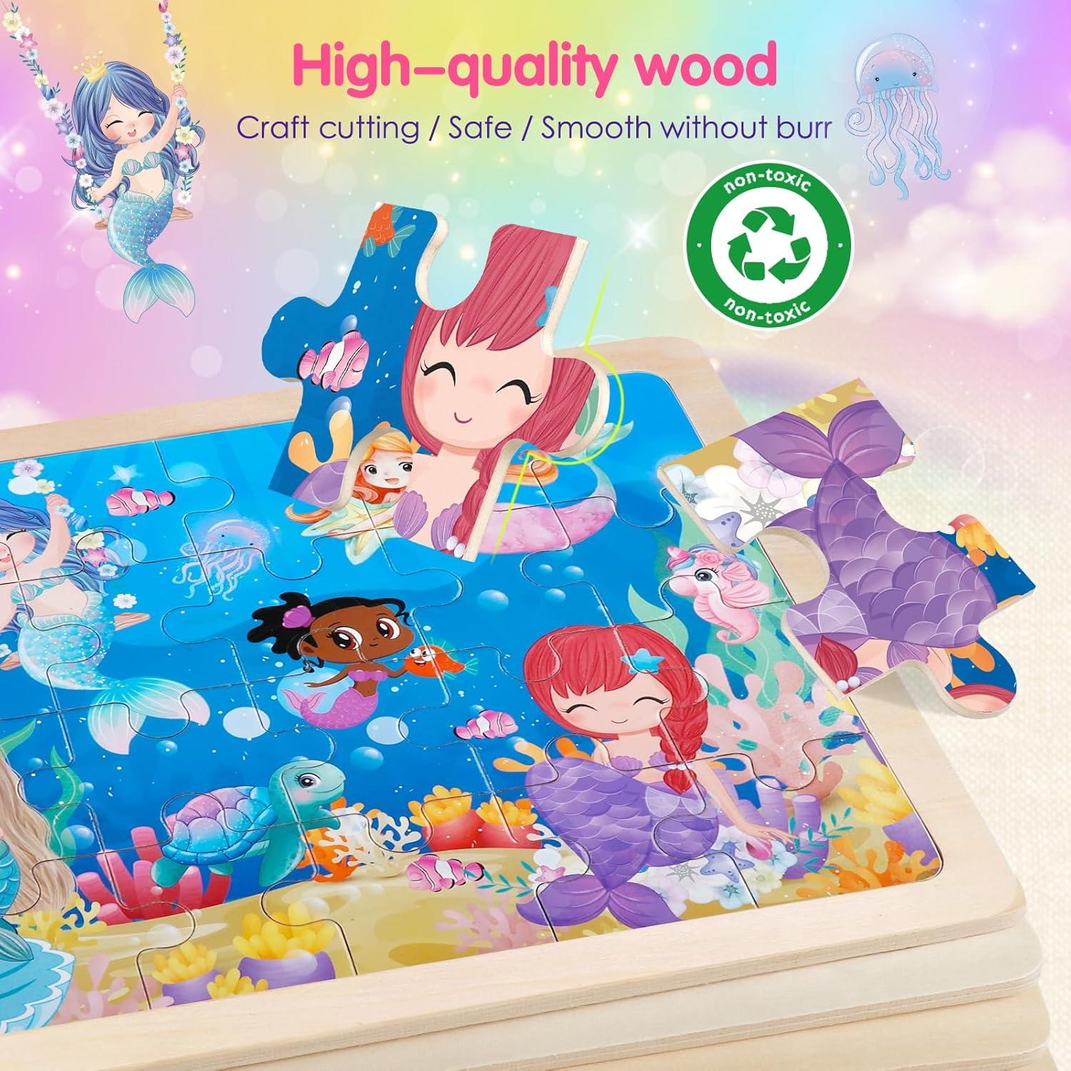 Rompecabezas de Madera Wuzhineisn Unicornio Sirena 24 Piezas