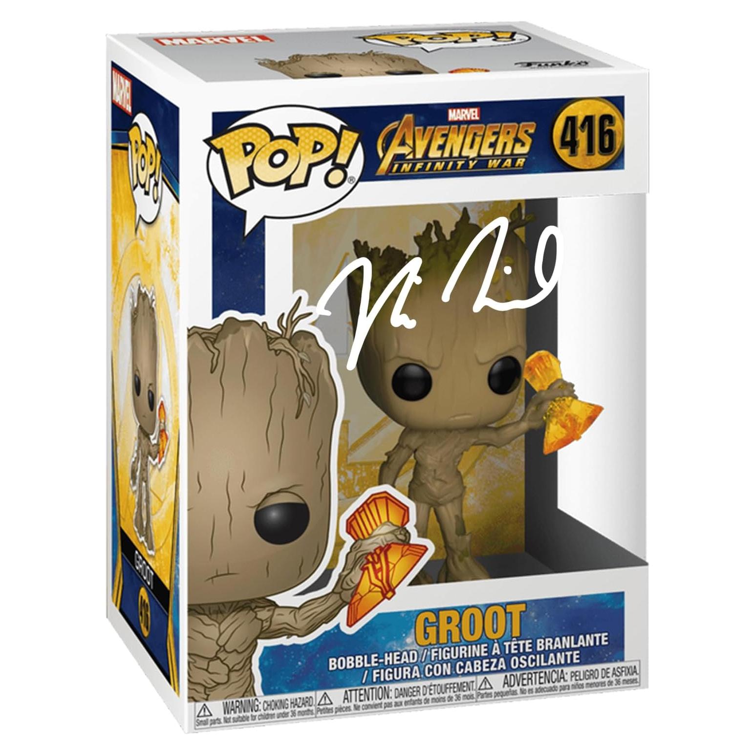 Funko Pop Groot Vin Diesel Firmado Facsímil Marvel 27.9x20.3cm