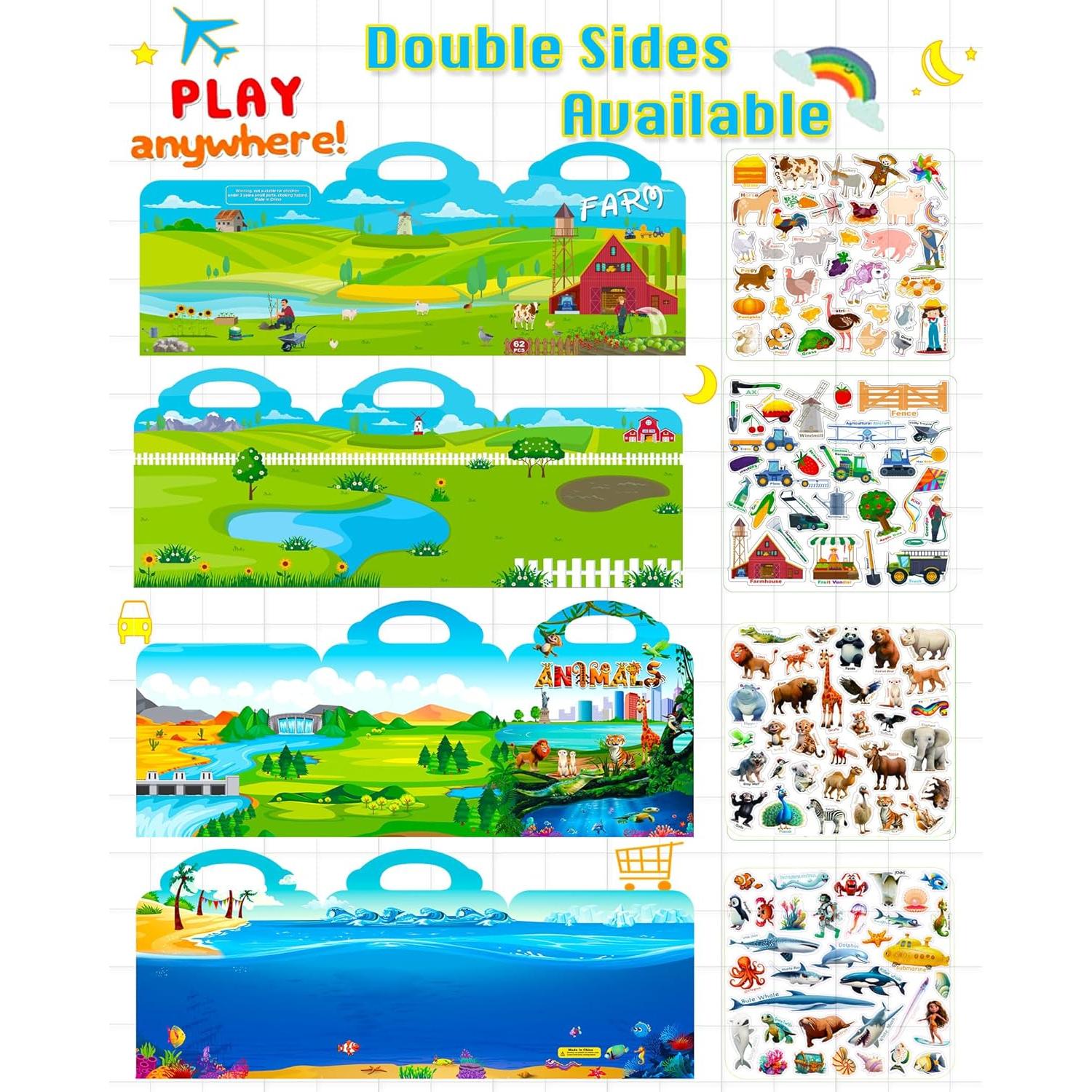 2 Libros de Pegatinas Reutilizables Cafalibe para Niños 2-4 Años