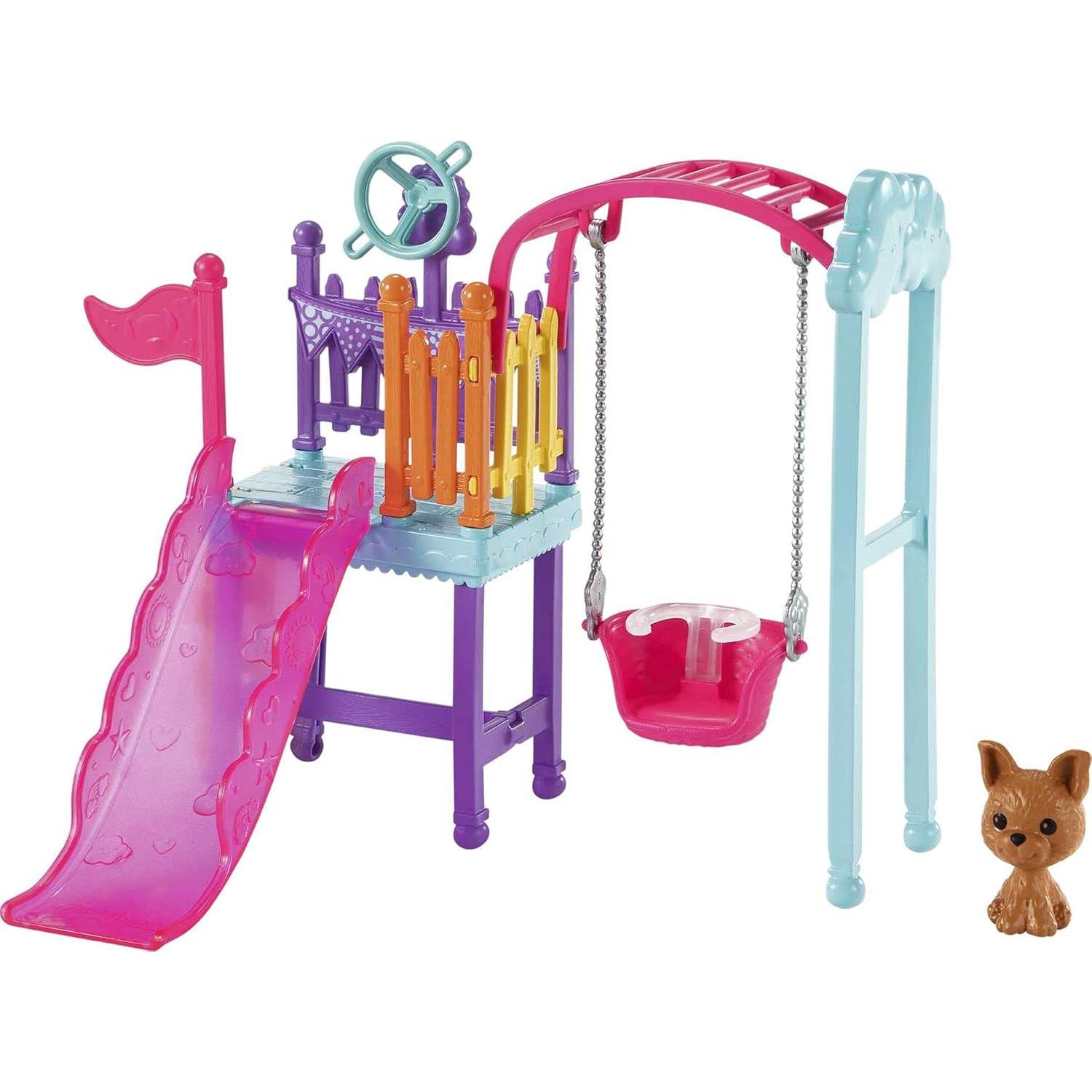 Juego de Columpio Barbie Chelsea con Muñeca y Perrito 15 cm