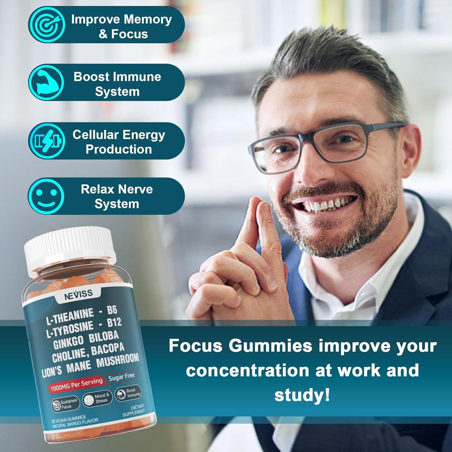 Gomitas de Enfoque Cerebral Neviss 60 Unidades Sin Azúcar