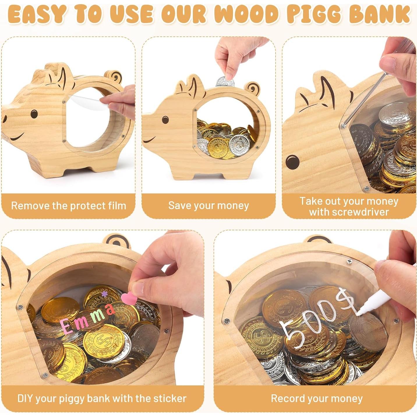 Hucha de Madera Personalizada Foyucool Cerdo 24.5x18.1cm