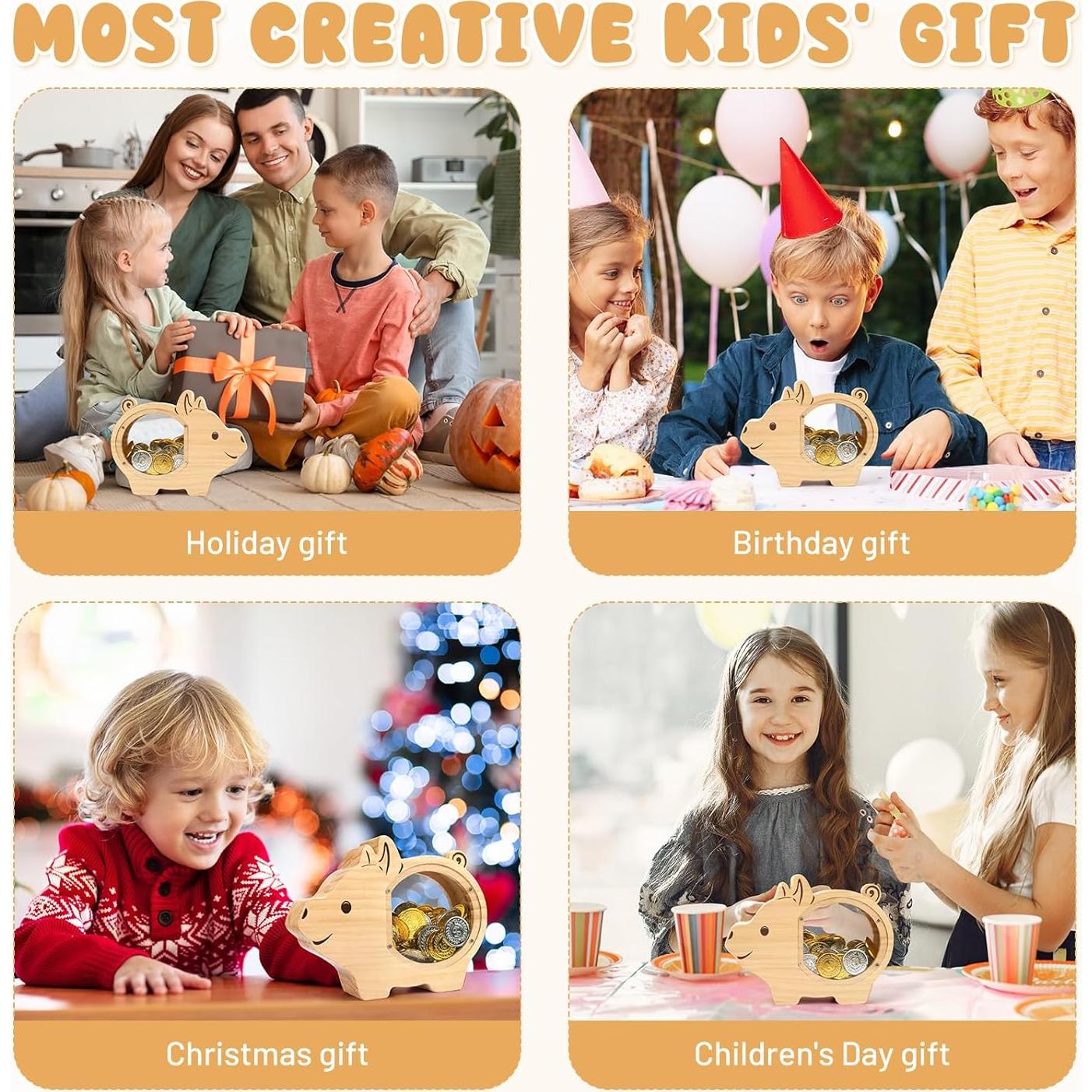 Hucha de Madera Personalizada Foyucool Cerdo 24.5x18.1cm