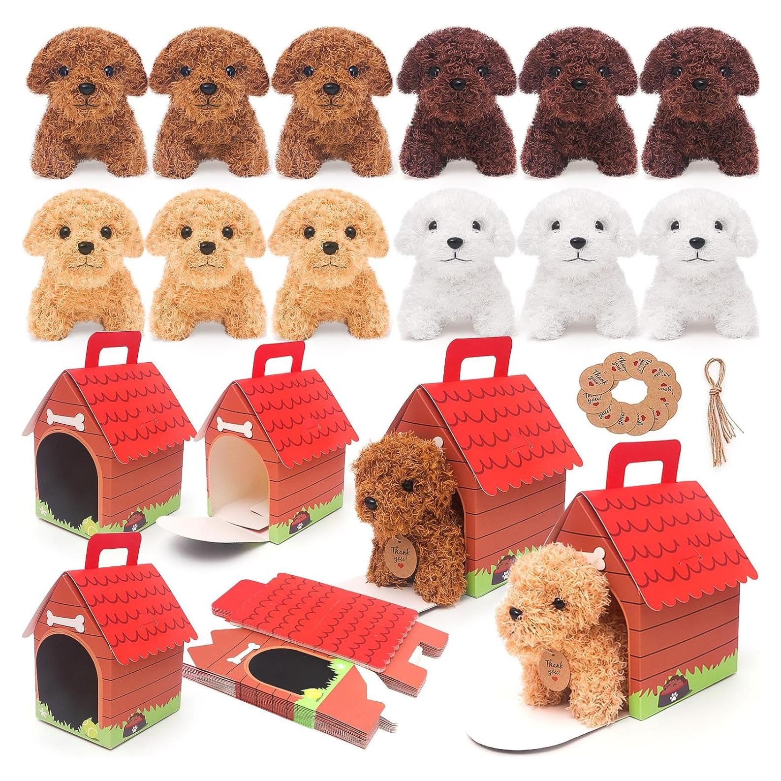 12 Mini Perros de Peluche HAPGFS con Llaveros y Casa