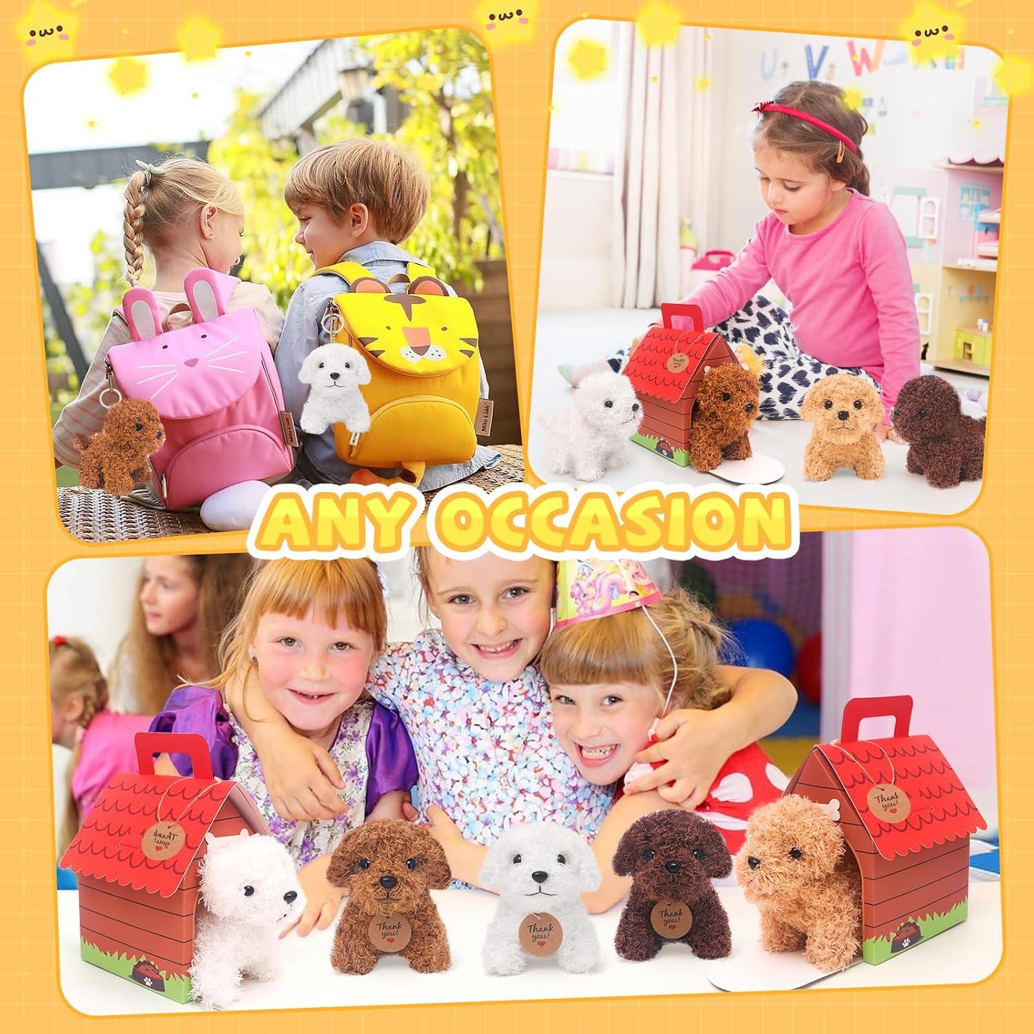 12 Mini Perros de Peluche HAPGFS con Llaveros y Casa