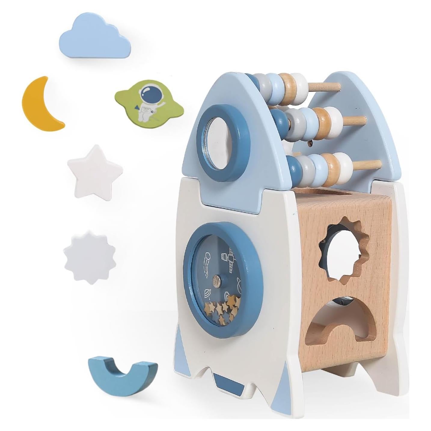 Cubo de Actividades Montessori Cohete de Madera 1-3 Años