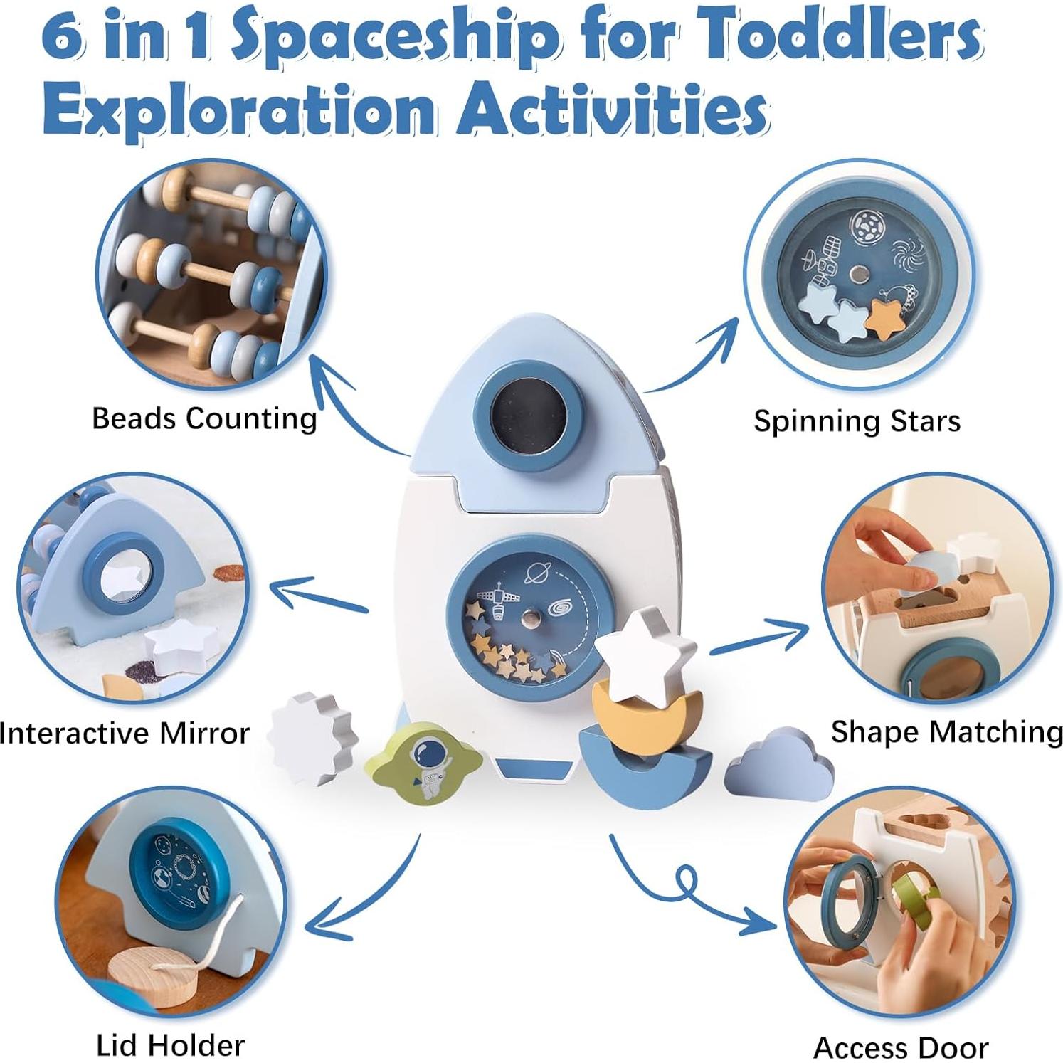 Cubo de Actividades Montessori Cohete de Madera 1-3 Años
