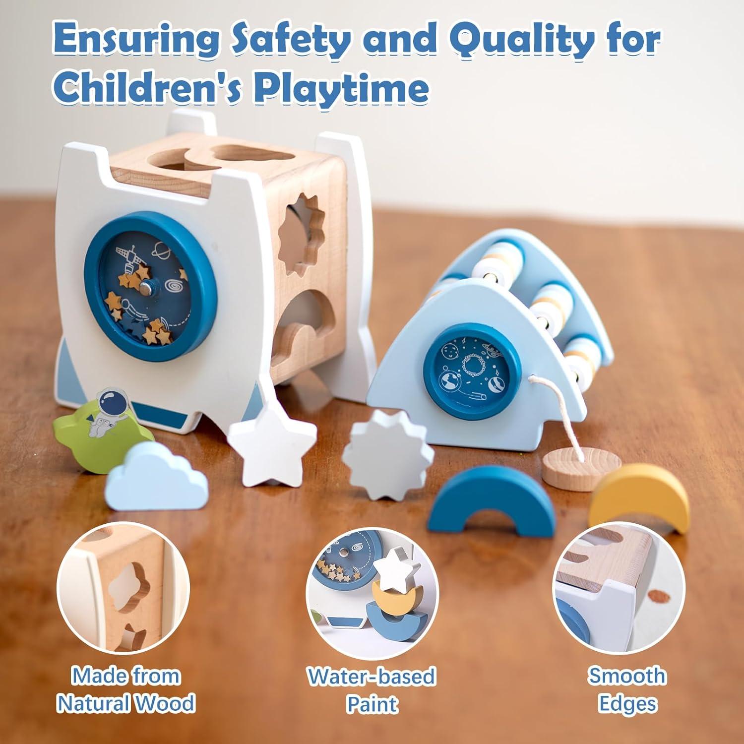 Cubo de Actividades Montessori Cohete de Madera 1-3 Años