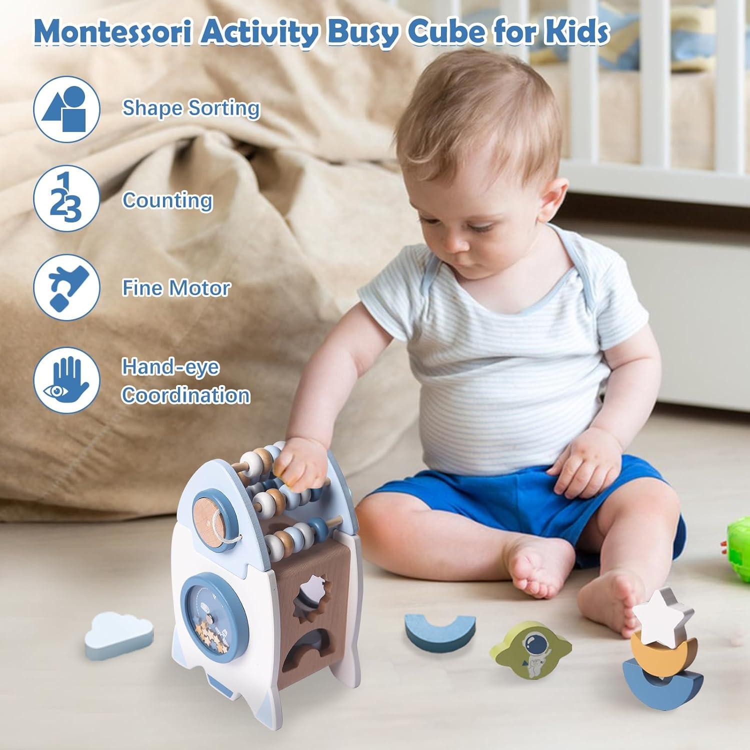 Cubo de Actividades Montessori Cohete de Madera 1-3 Años