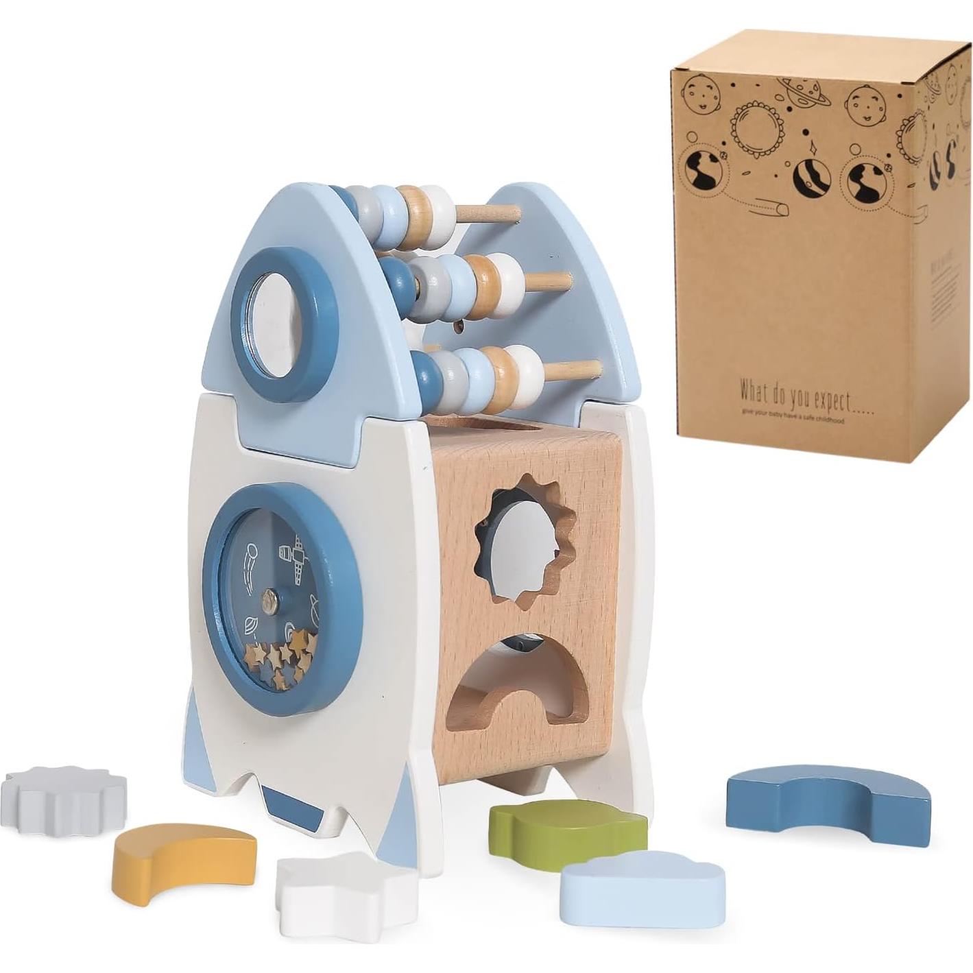 Cubo de Actividades Montessori Cohete de Madera 1-3 Años