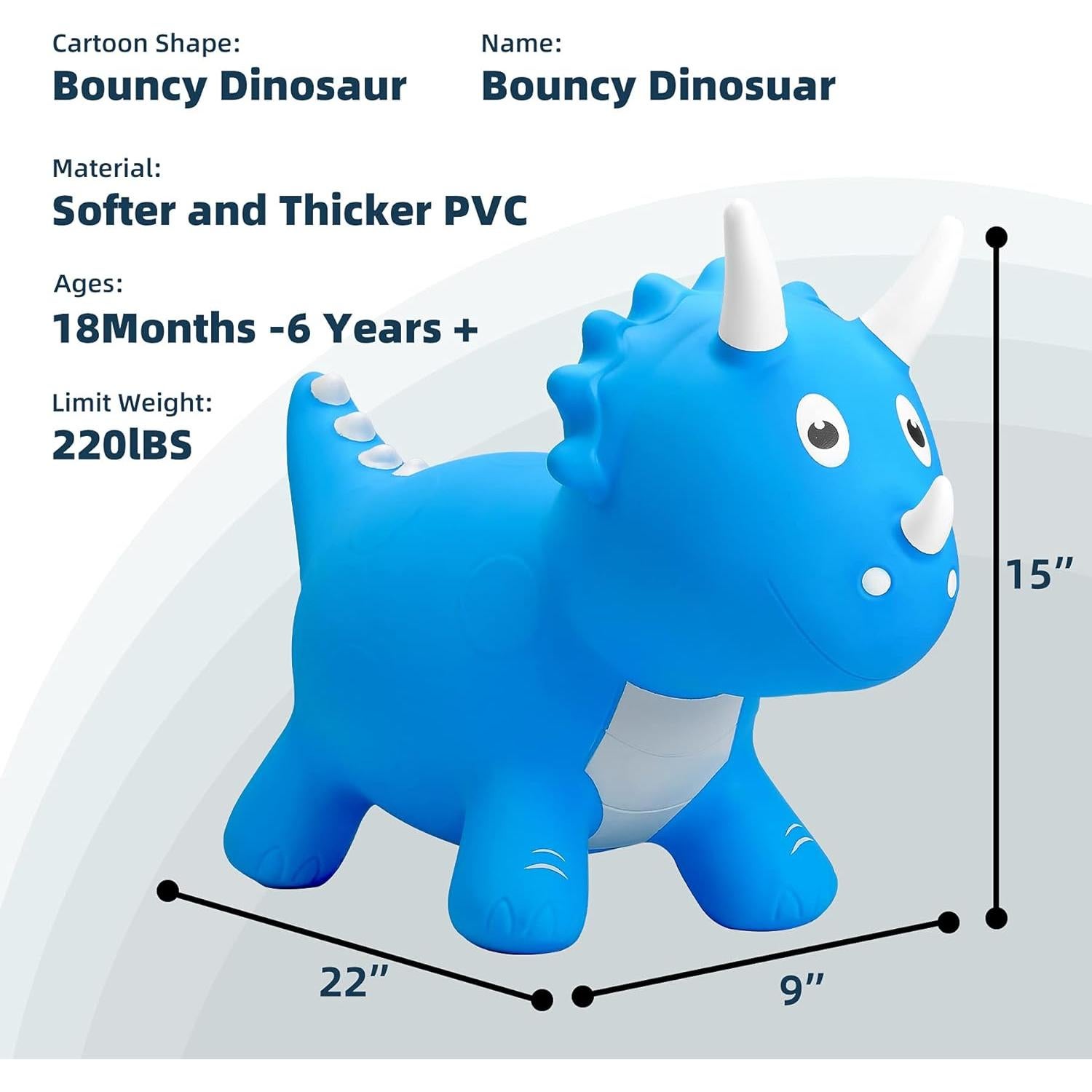 Saltador Inflable Dinosaurio Azul EVERICH para Niños 18 Meses