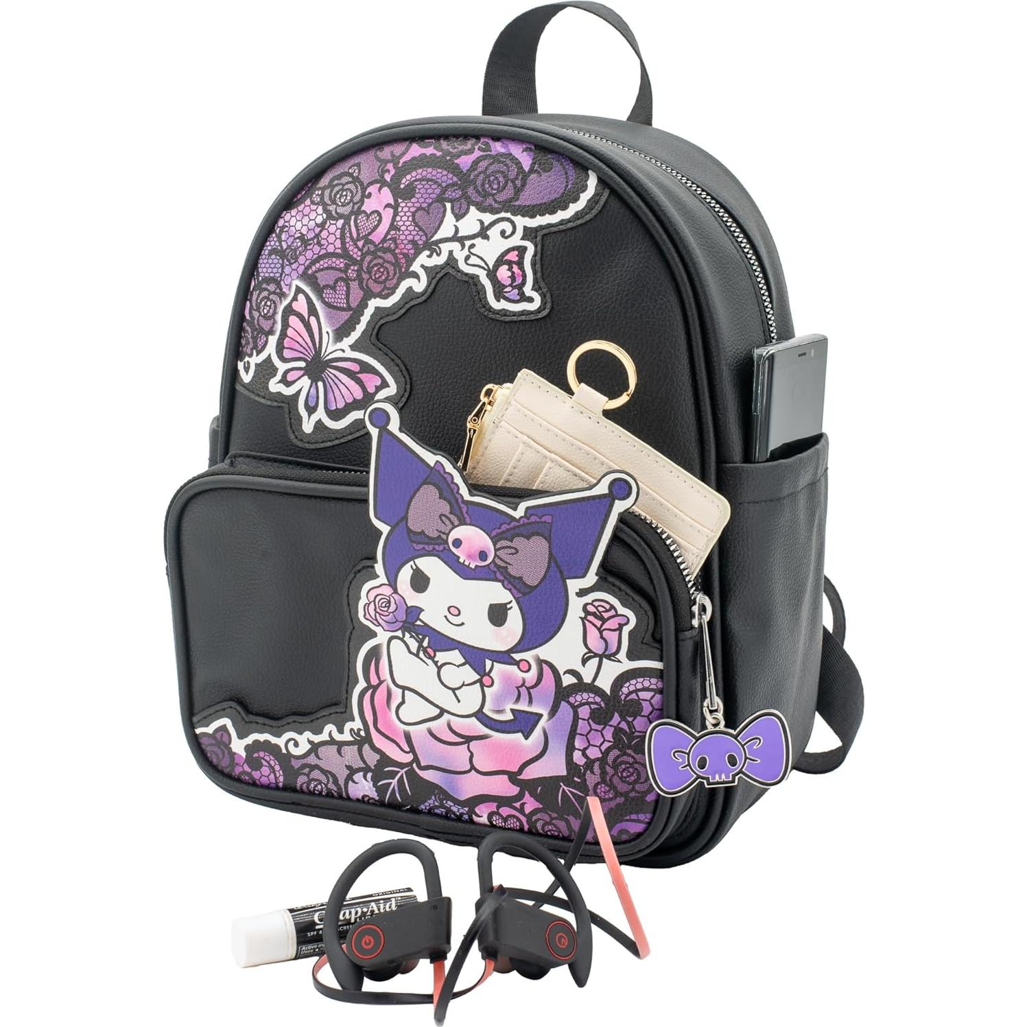 Mochila Mini de PU Kuromi Hello Kitty 26.67 cm Kawaii
