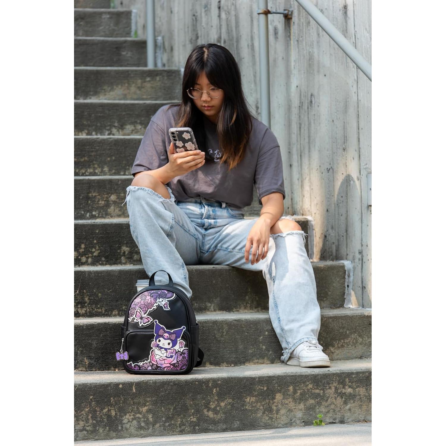 Mochila Mini de PU Kuromi Hello Kitty 26.67 cm Kawaii