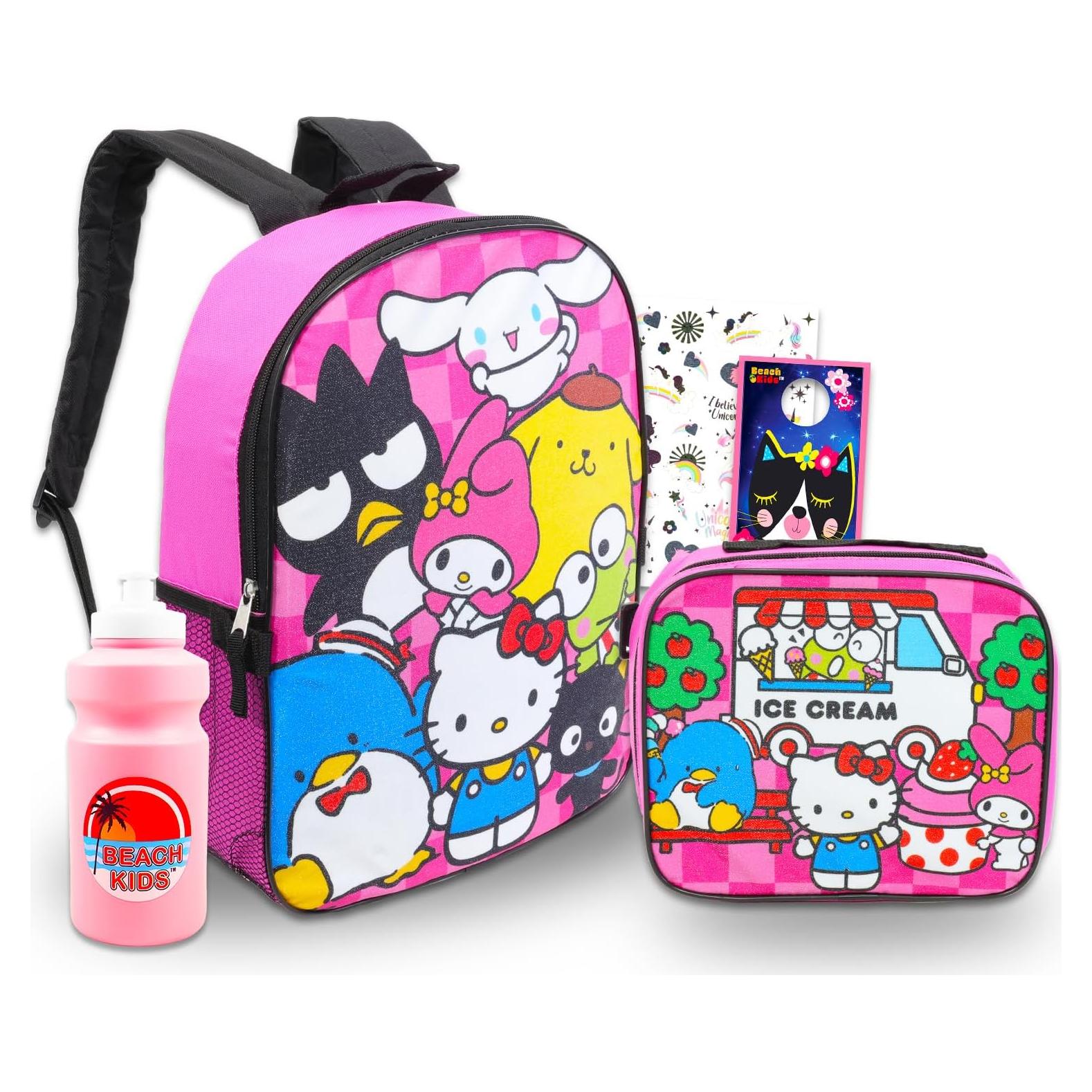 Mochila Escolar Sanrio Hello Kitty 16" + Almuerzo + Botella