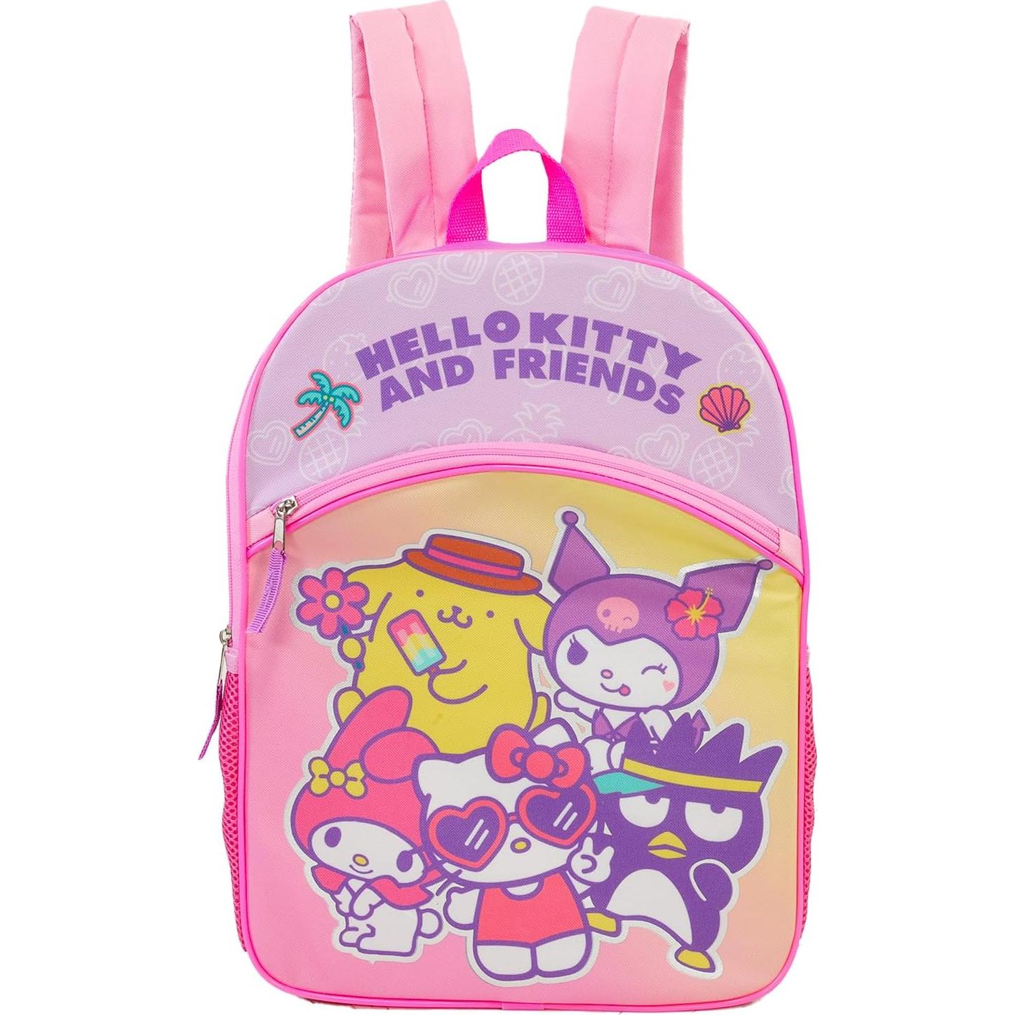Mochila Sanrio Hello Kitty 16" + Botella de Agua + Stickers