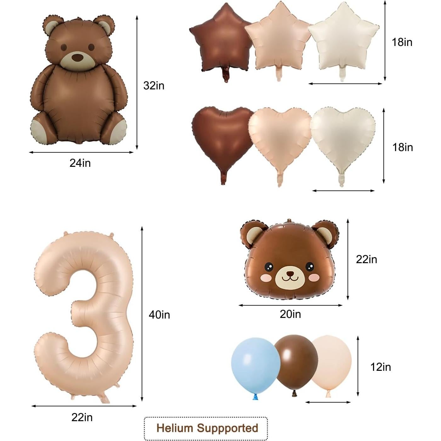 32 Pzs Globos Oso Finypa 3 Años 101,6 cm Decoración Fiesta