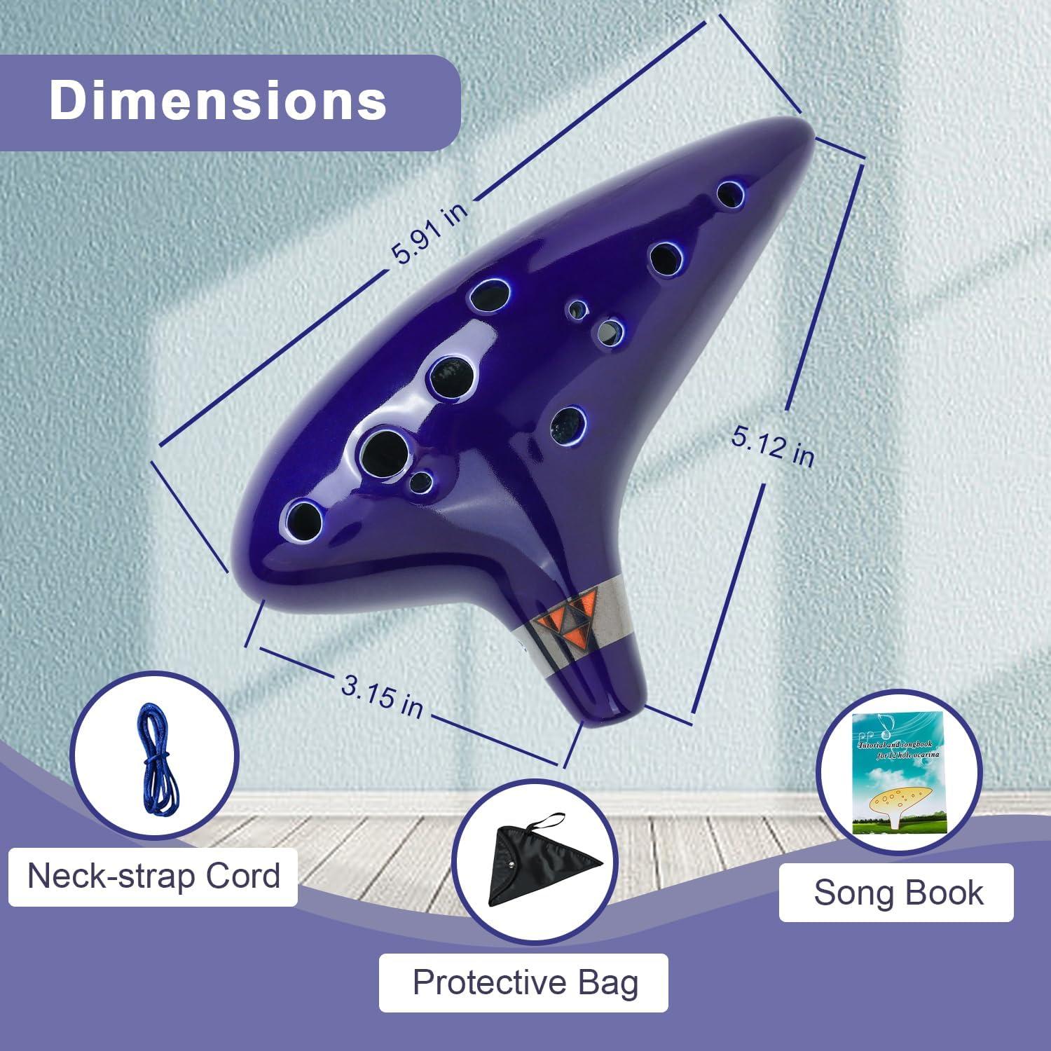 Ocarina de Cerámica Azul 12 Agujeros C con Libro de Canciones