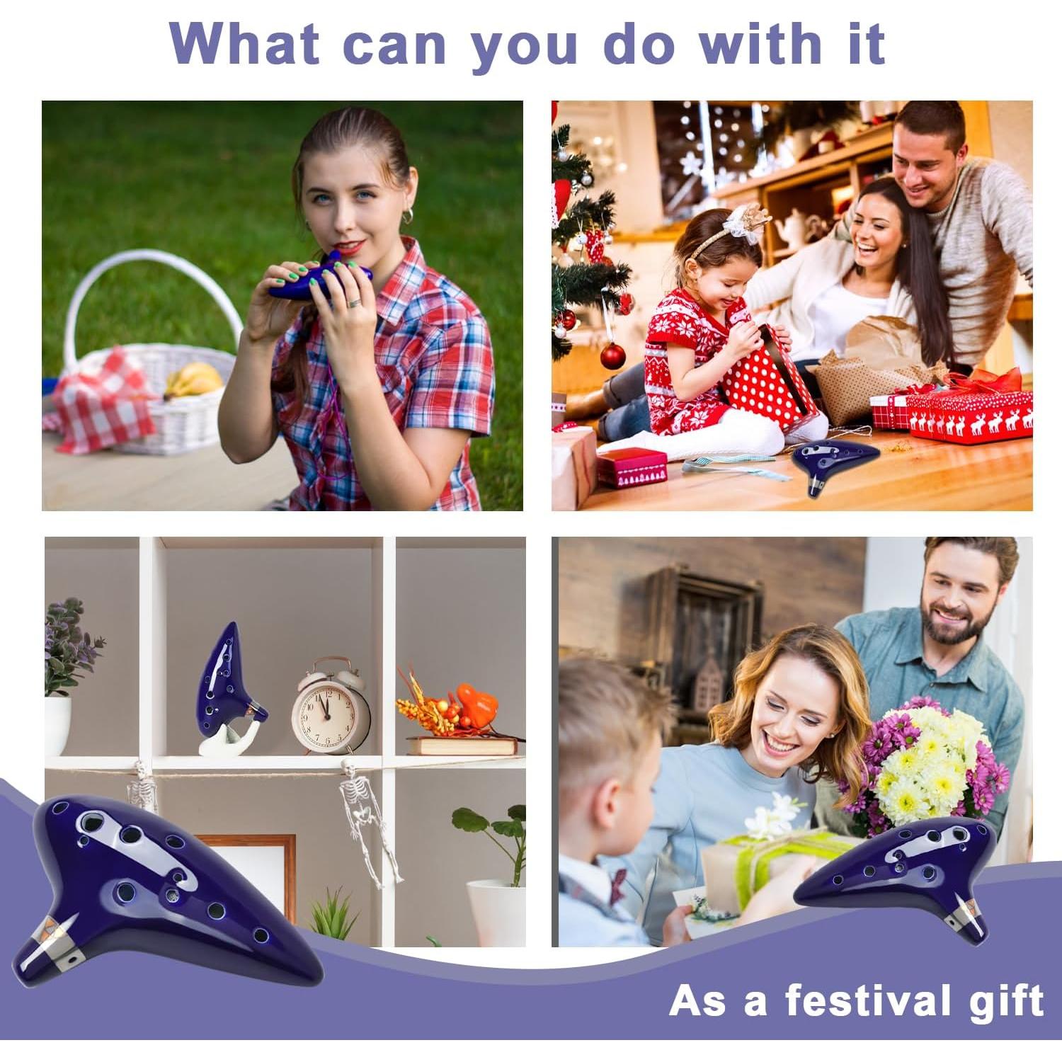 Ocarina de Cerámica Azul 12 Agujeros C con Libro de Canciones