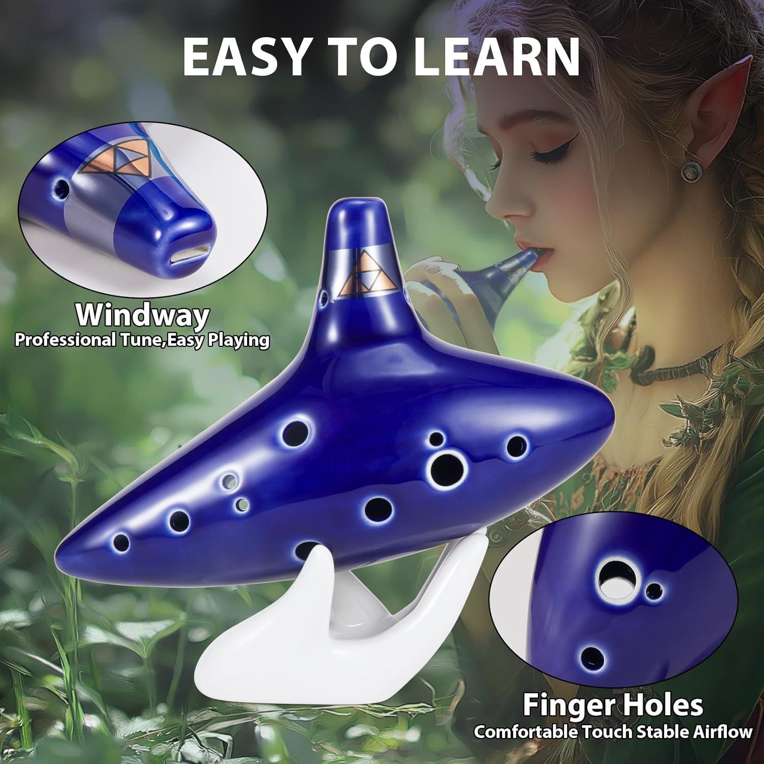 Ocarina de Cerámica 12 Agujeros Azul Marino con Soporte y Libro