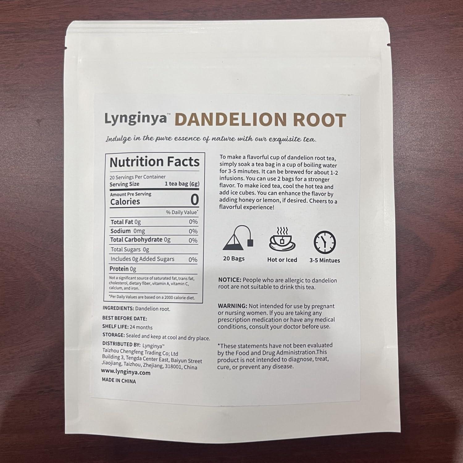 Té de raíz de diente de león Lynginya, 40 bolsas naturales