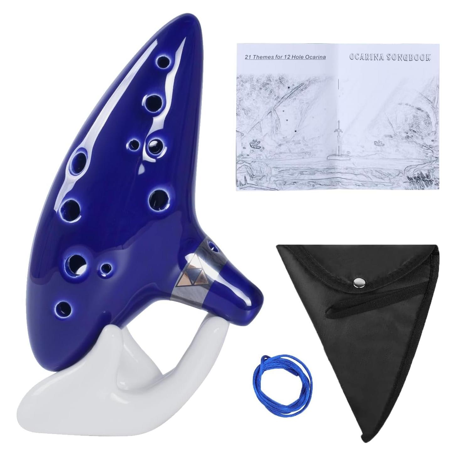 Ocarina de Cerámica 12 Agujeros C Azul con Libro de Canciones
