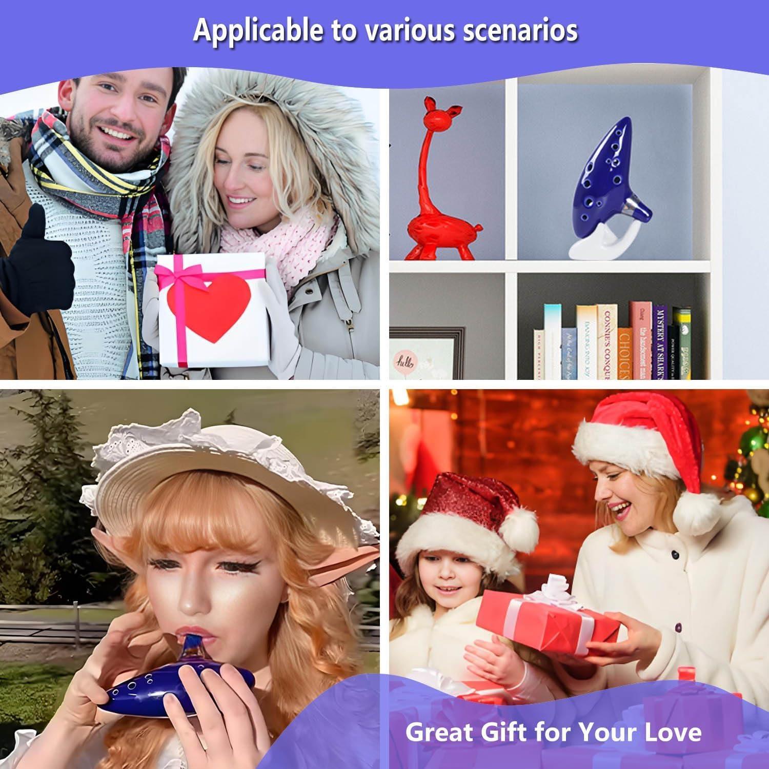 Ocarina de Cerámica 12 Agujeros C Azul con Libro de Canciones