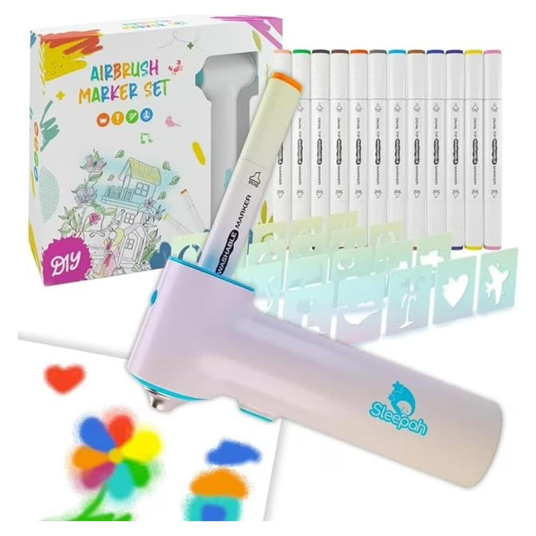 Juego de Marcadores Air Brush Sleepah 12 Colores y 20 Plantillas