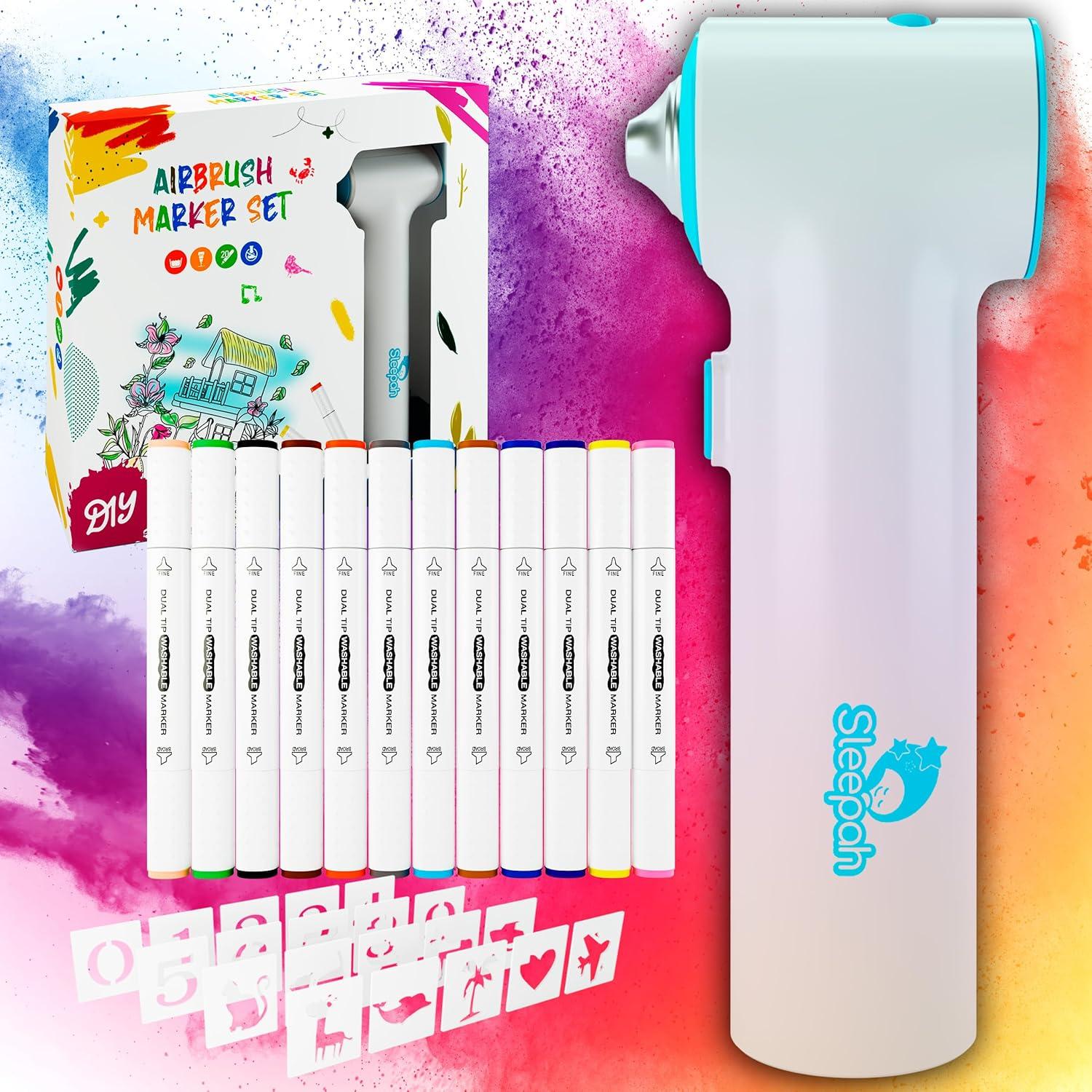 Juego de Marcadores Air Brush Sleepah 12 Colores y 20 Plantillas