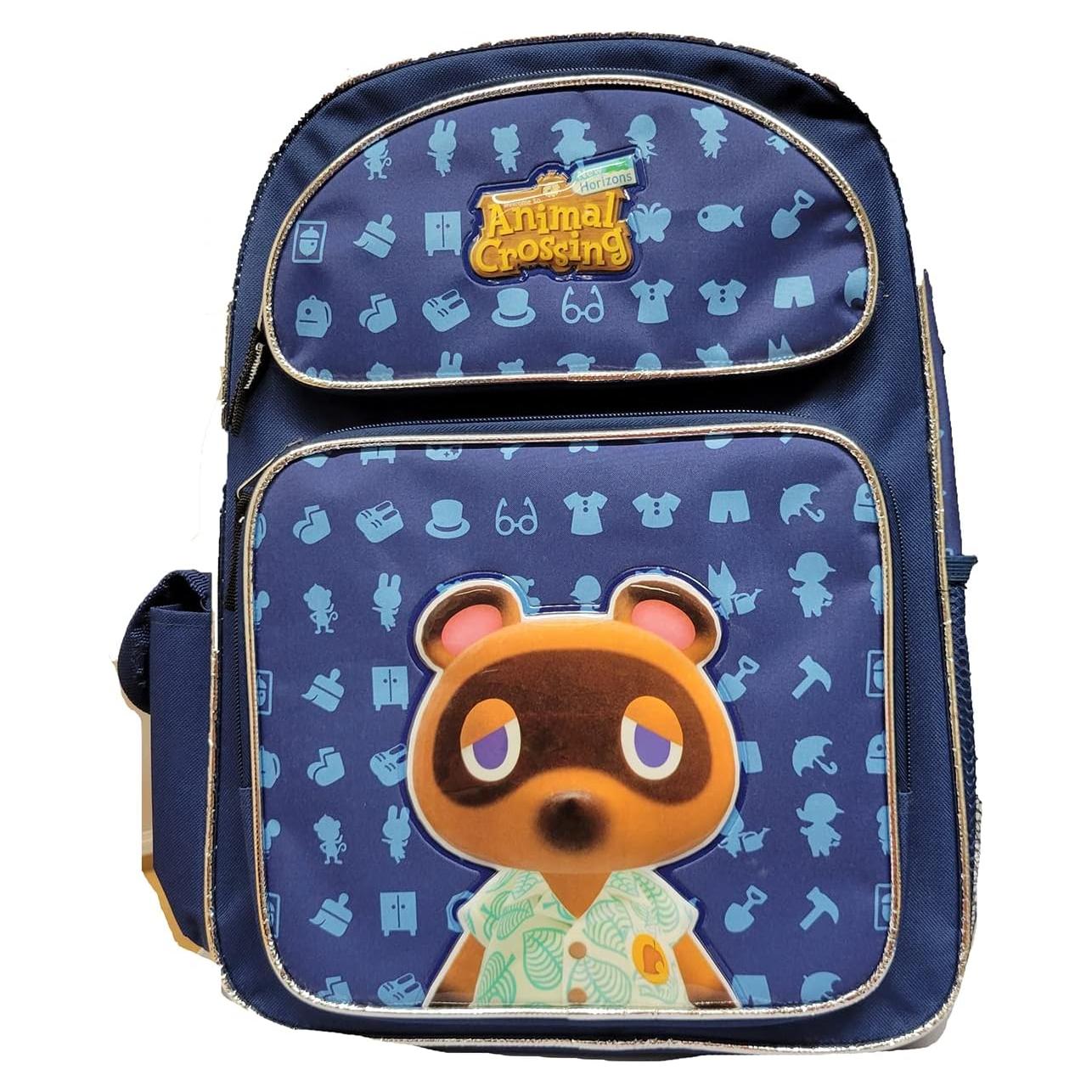 Mochila Grande Animal Crossing AI 40 cm Azul con Bolsillos